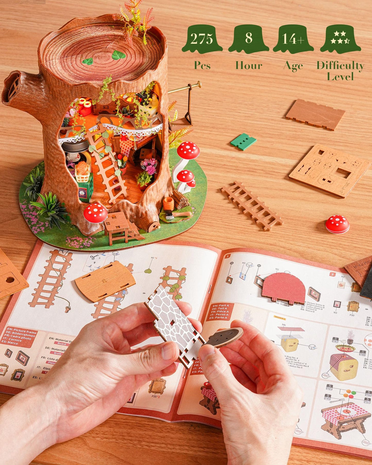 Rolife DIY Miniature House Kit for Adults, Mini Wooden Dollhouse Kit, Tiny House Diorama Building Kits-Birthday Christmas Craft Hobbies Gift for Teens Kids (Fairytale Tree House)