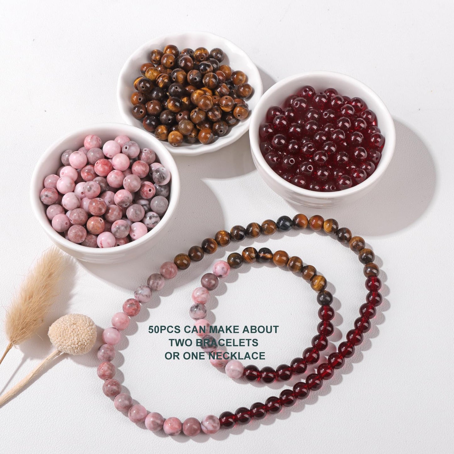 Risyfjew 50PCS 8mm Natural Tiger Eye Beads Gemstone Round Loose Beads for Jewelry Making Chakra Crystal Stone Beads for Bracelets Necklace Earrings Making Supplies (50pcs/Strand)