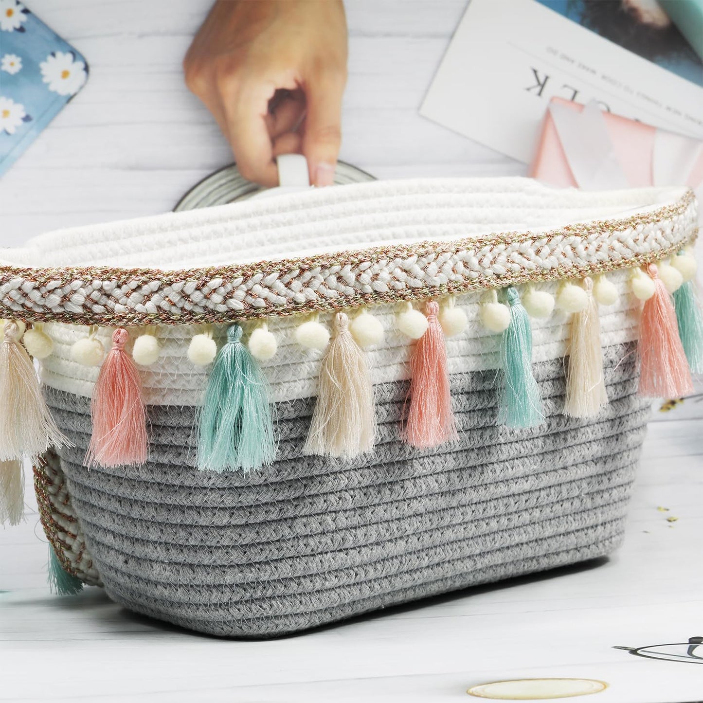 3 Yard 85mm/3.35 Inch Vintage Knotted Cotton Fringe Tassels Trim, Boho Long Trim, Sewing for Drapery Curtain Pillow Carpet Lamp Fringe Crafts (Light Green/Beige/Pink)