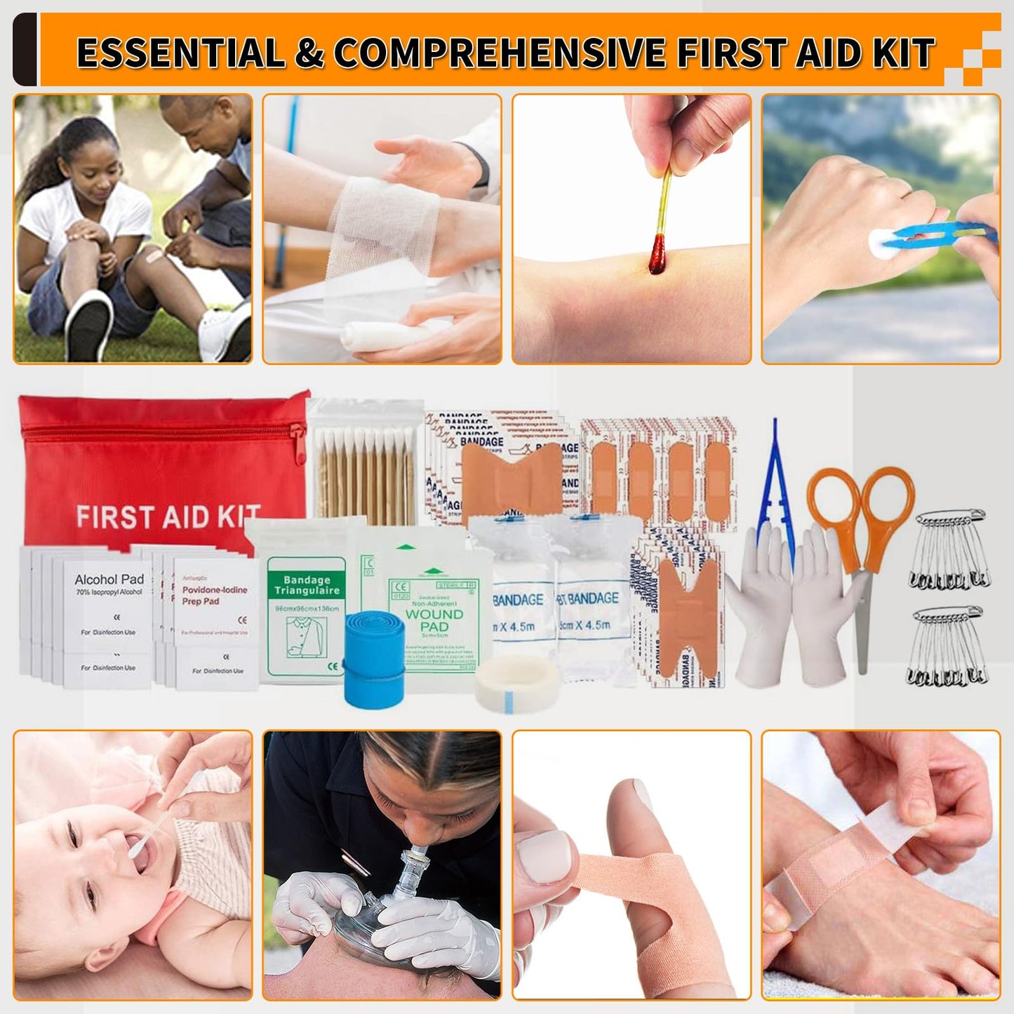 Survival Kit, Gifts for Men Women Teen Boys, Includes 252pcs Survival Gear Mini First Aid Kit for Car, Large Capacity Emergency Kit with Molle System for Earthquake, Outdoor Adventure, Travel(Green)