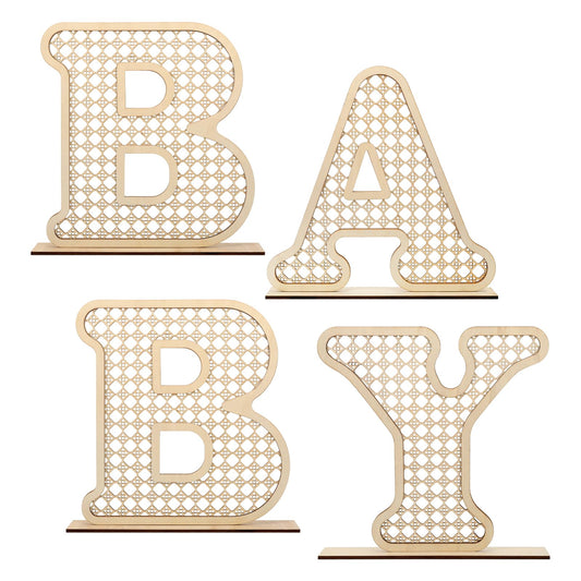 4 Pcs Wood Baby Letters - Boho Nursery Decor for Baby Shower | Rustic Alphabet Letter Home Decoration for Newborns & Birthday Gifts | Perfect Table Centerpiece for Toddler Girls & Boys