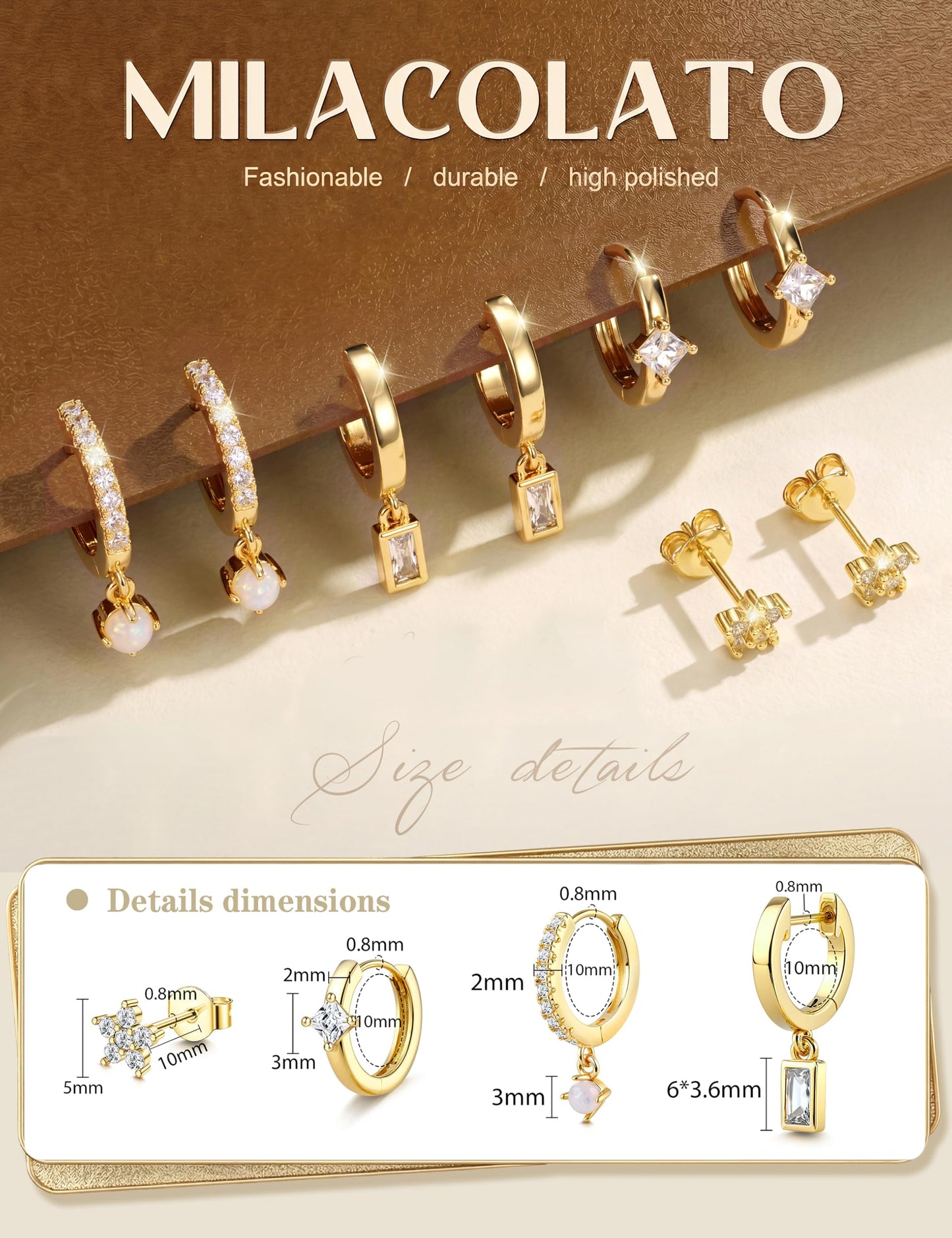 MILACOLATO 4 Pairs Gold Earrings for Women, Hypoallergenic 14K Gold Filled Small Stud Hoop Earrings Set for Multiple Piercing, Dainty Lightweight Cartilage Huggie Earrings Stacks Trendy Jewelry Gifts, C
