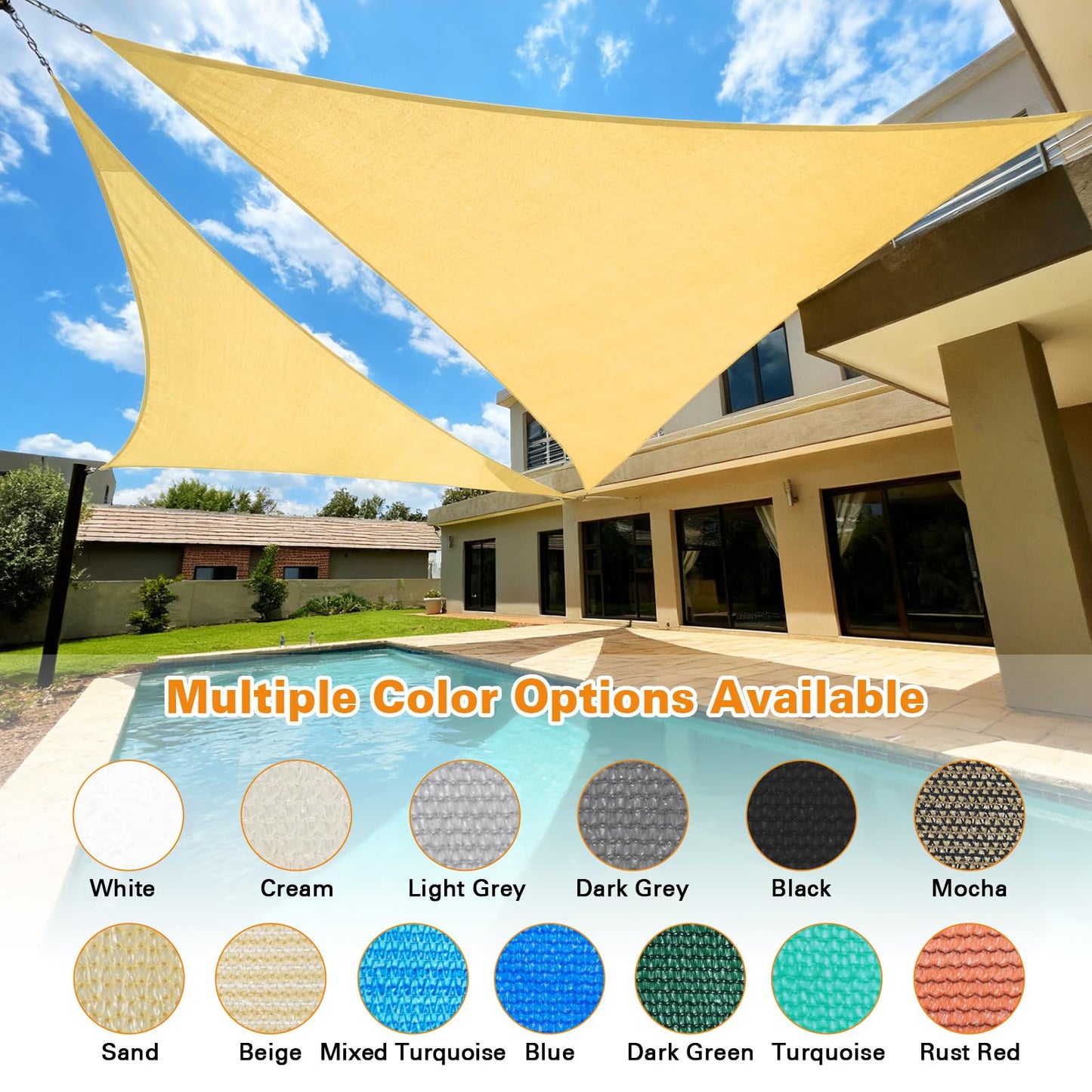 Artpuch Sun Shade Sail, 24'X24'X33.9' Sand Triangle, Curved Edged Sun Shade, Commercial Grade 185GSM HDPE UV Permeable Outdoor Shade Cloth for Deck, Backyard, Patio (Custom Sizes Made)