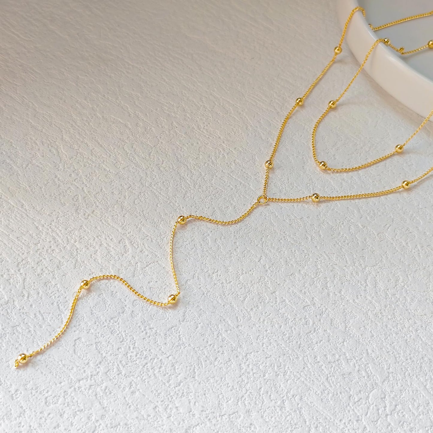Luxval Gold Necklace for Women Trendy 14k Gold Plated Long Necklaces for Women Dainty Lariat Y Necklace Layered Necklaces Beaded Drop Y-Shaped Chain Jewelry Gift Wedding