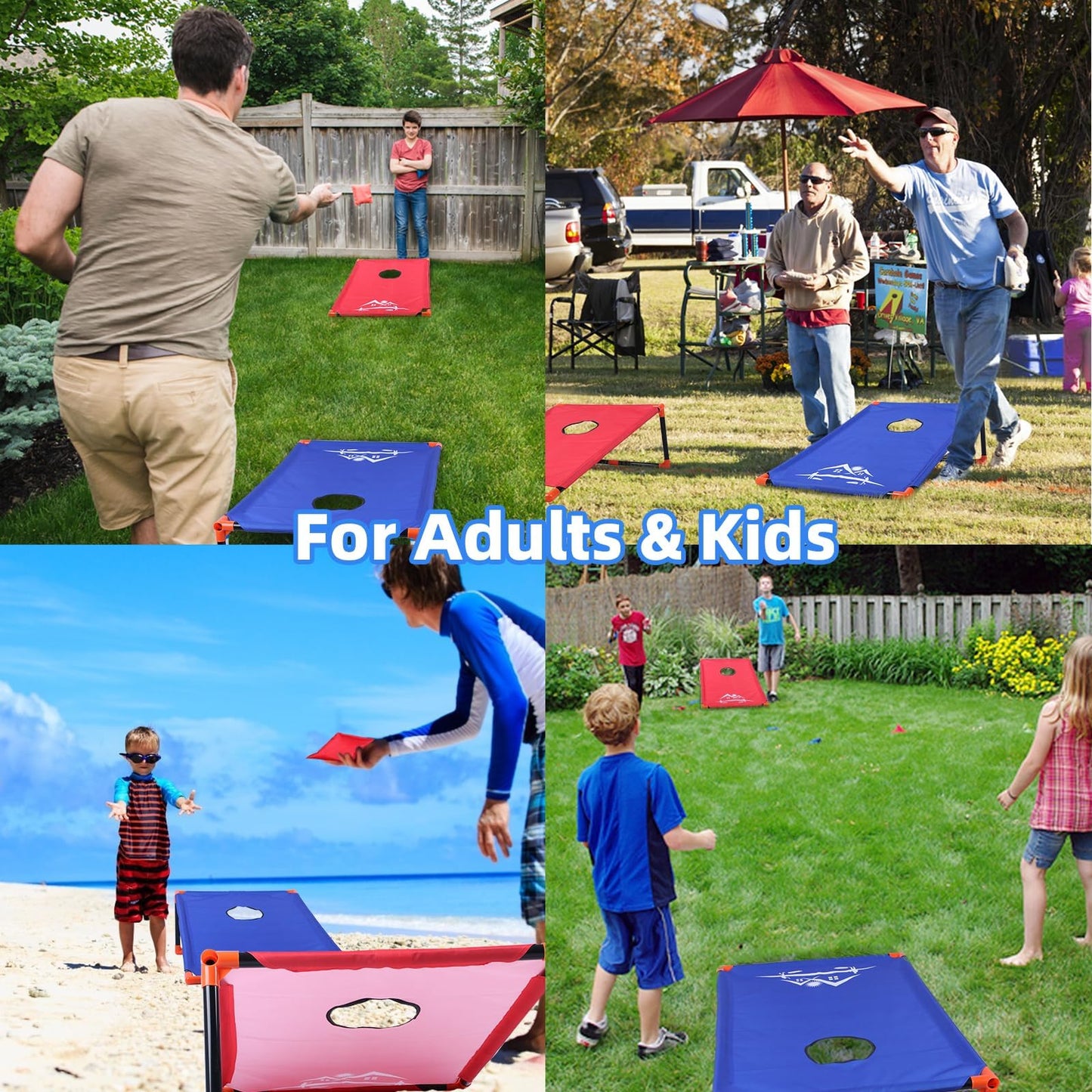 NZQXJXZ 3x2 ft Cornhole Board Set with 8 Bean Bags and Carrying Bag, Outdoor Toss Game Set for Kids and Adults, Portable Corn Hole Sets for Beach Lawn Backyard (Red and Blue)