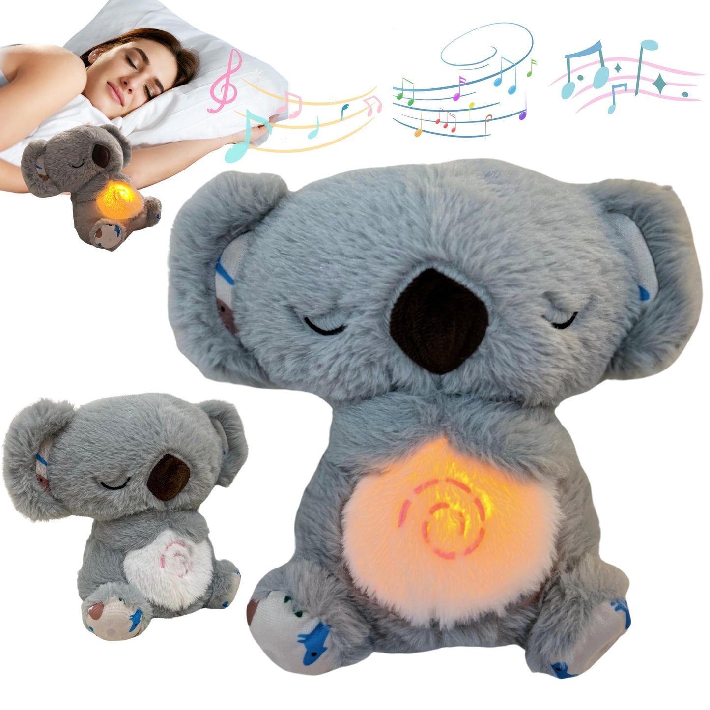 JULIDREAM Anxiety Relief Koala, Breathing Teddy Bear with Calming Music, Lights, Sleeping Otter Plush, Soothing Koala for Adults & Kids, Stress Relief Stuffed Animal (3-Level Adjustable Volume)