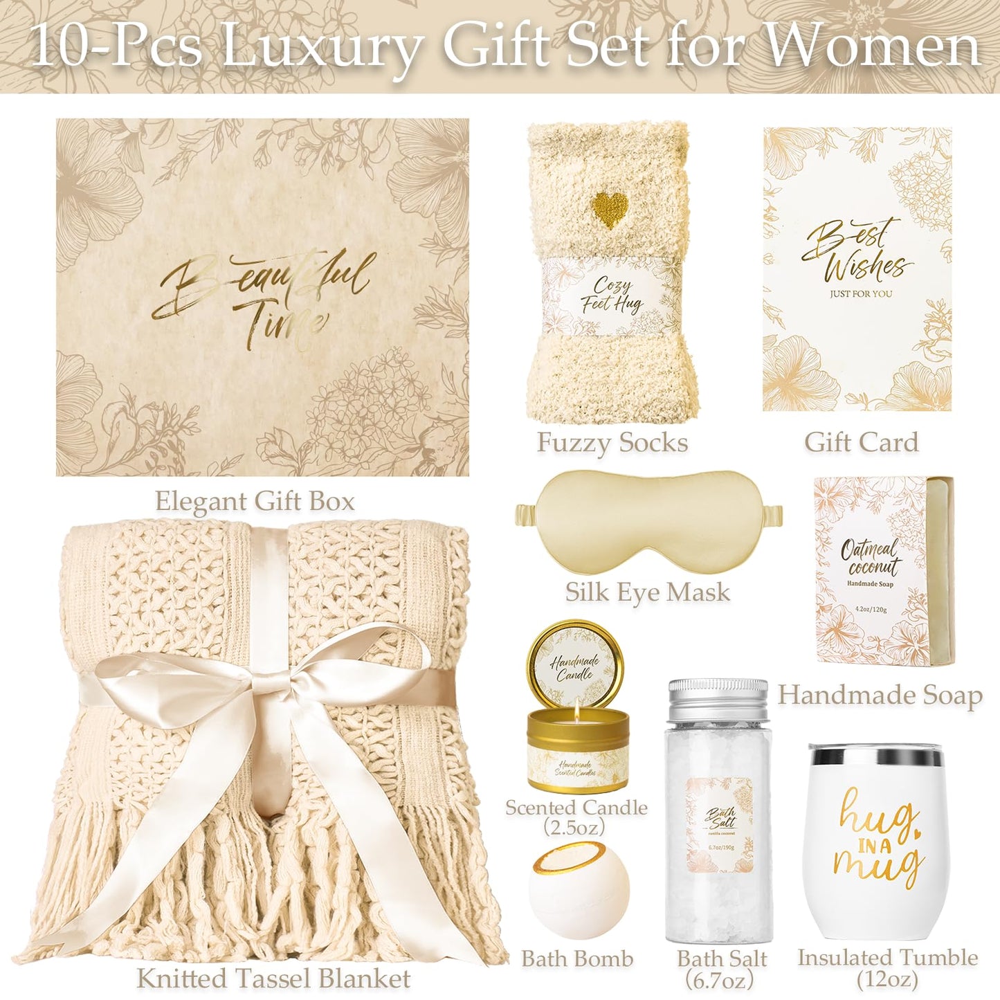 Birthday Gifts for Women,Get Well Soon Gift Baskets for Women,Birthday Gift for Mom, Wife, Girlfriend, Sister,Friend, with Luxury Knitted Throw,Ideal for Comfort,Relaxation, and Care