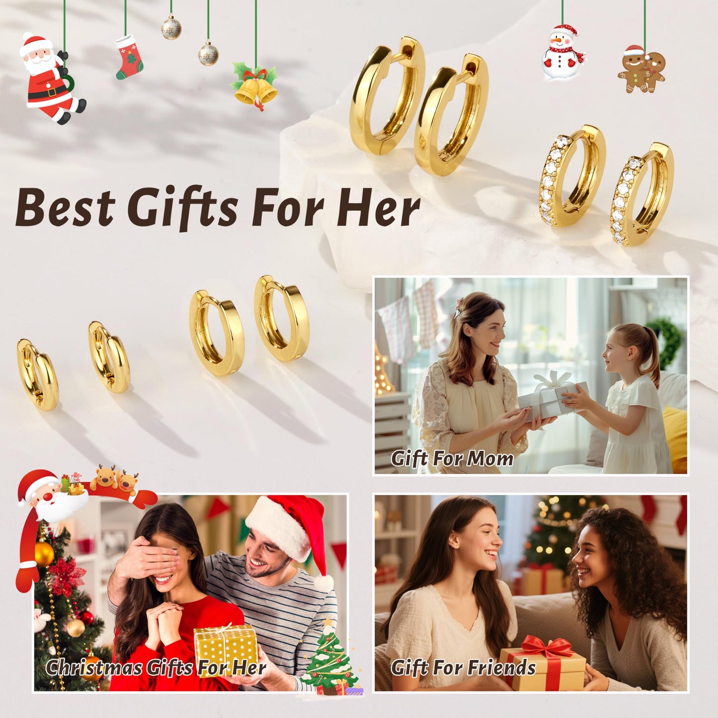 Gold Hoop Earrings for Women Trendy 14K Gold Plated Small Huggie Cartilage Hypoallergenic Earring Stacks for Sensitive Ears Helix Conch Tragus Hoop Earring Sets for Multiple Piercing Jewelry Gifts Clip On