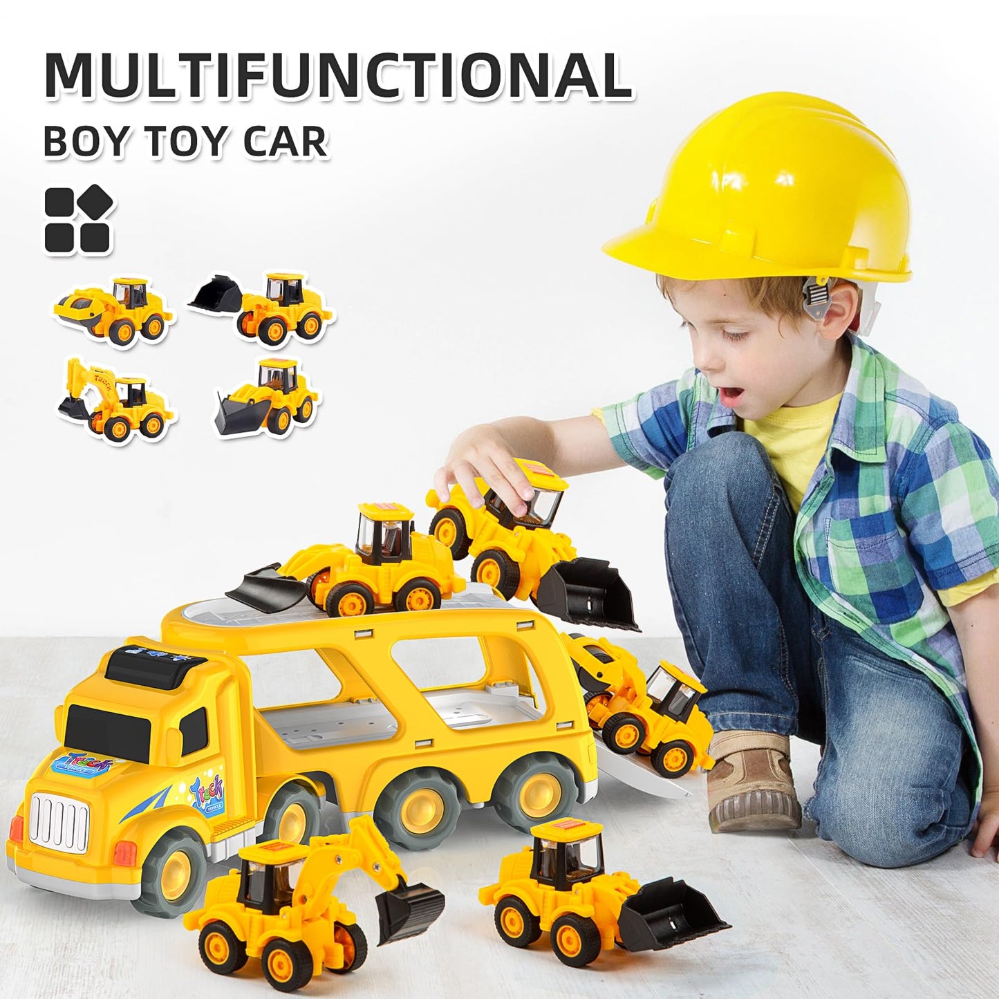 Veslier Construction Truck Toys for Boys Girls Age 3 4 5 6 Years Old，Carrier Transport Trucks for Kids 3-4 3-5 Year Old，Christmas Birthday Gift Toddler Toys.