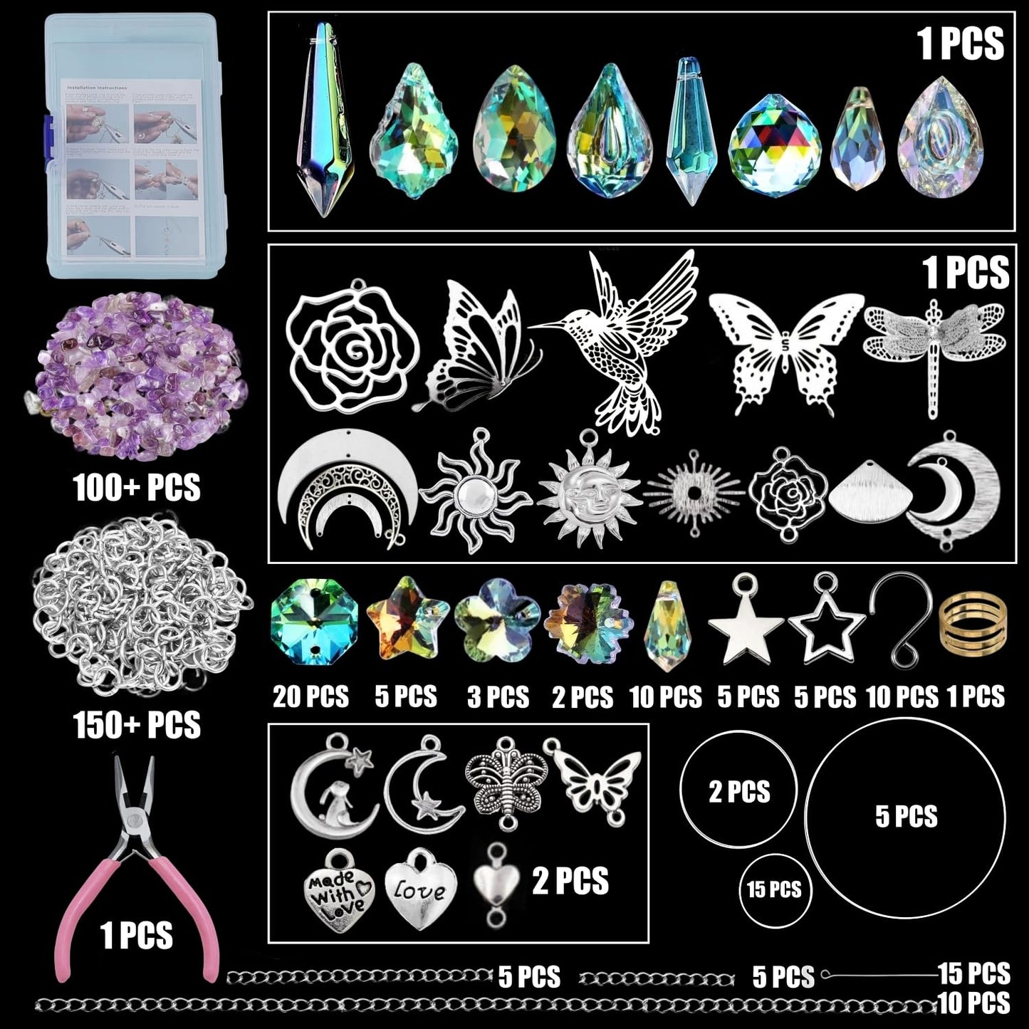 IcosaMro 420PCS Suncatcher Arts and Crafts for Adults Crystal Sun Catcher Crafts Kit for Adults Suncatchers DIY Making Supplies for Indoor Window Hanging, Outdoor Garden Decor Wedding Christmas