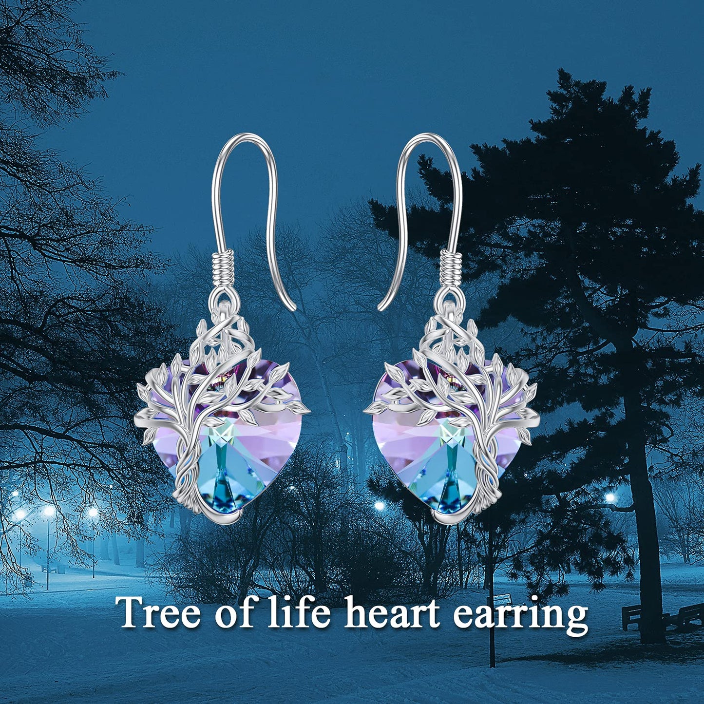 TOUPOP Heart Amethyst Earrings Sterling Silver Tree of Life Earrings February Birthstone Jewelry Birthday Mothers Day Gifts for Women Mom Her