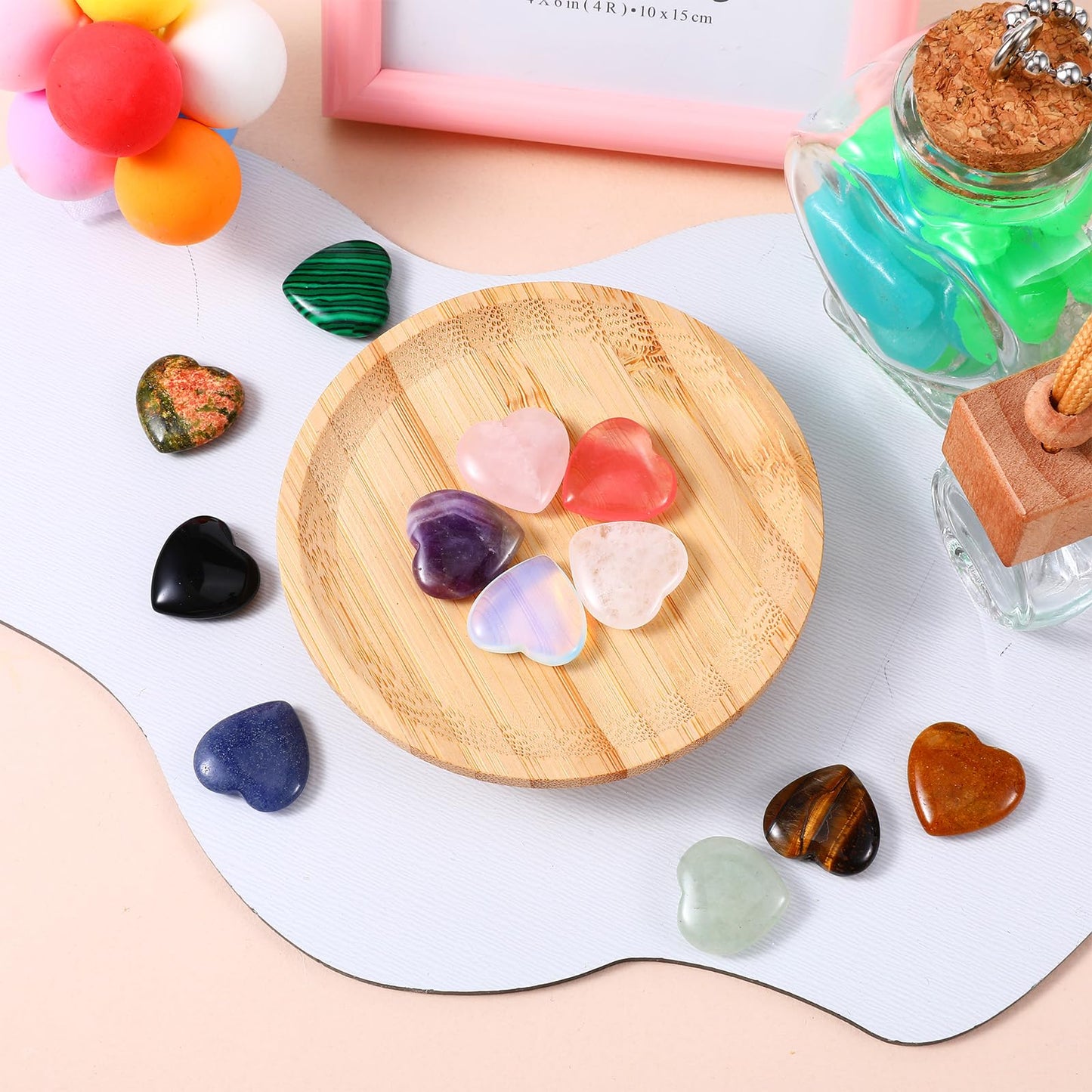Qianyu 12pcs 0.8 Inches Hearts Healing Crystal Natural Mini Pocket Palm Thumb Love Gemstones Rose Quartz Polished Carved Spiritual Worry Stone for Meditation Body Chakra Reiki Energy Balancing
