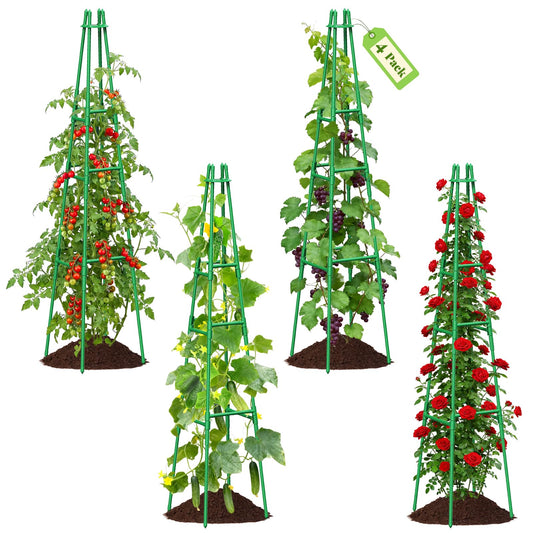 4 Pack 64" Tall Adjustable Obelisk Garden Trellis for Climbing Plants, Rust-Proof Pe Coated Metal Plant Trellis Support for Raised Beds, Potted Vines, Cucumbers, Tomatoes, Indoor Outdoor Use (4 Pack)