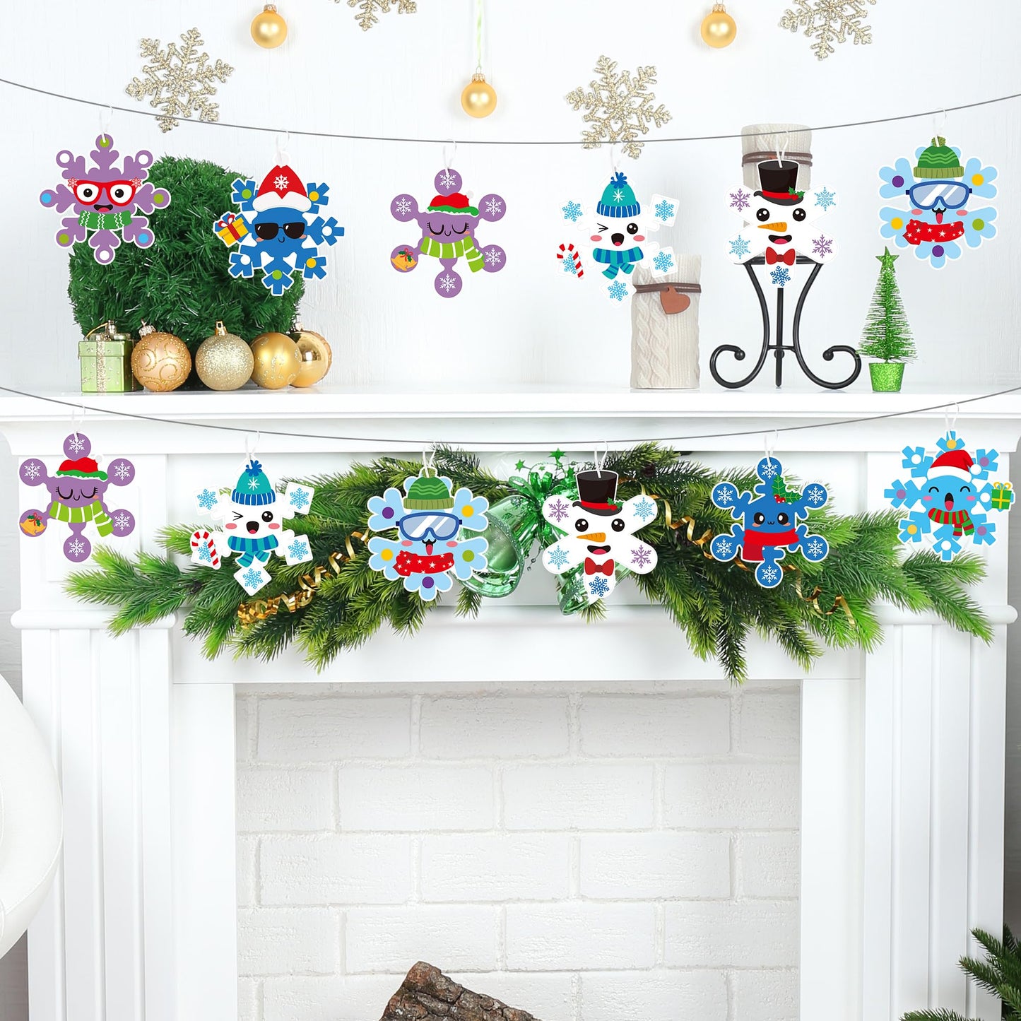 3sscha 40 Packs Christmas Snowflake Craft Kit for Kids - DIY Xmas Winter Art Craft Make Your Own Snow Flakes Set Sticker Handmade Artwork Project Classroom Home Holiday Activity Party Favor Decor