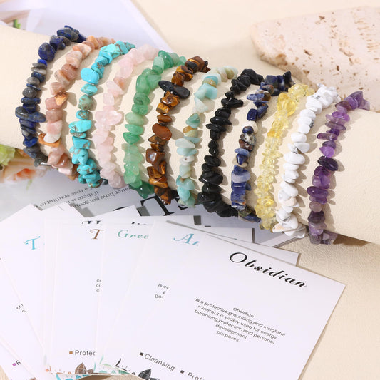 SONNYX 12 PCS Crystals Chip Bracelets Set for Women Natural Gemstone Bracelets Colorful Gravel Bead Bracelets Irregular Chips Beads Bracelet Reiki Stretch Beaded Bracelets Jewelry