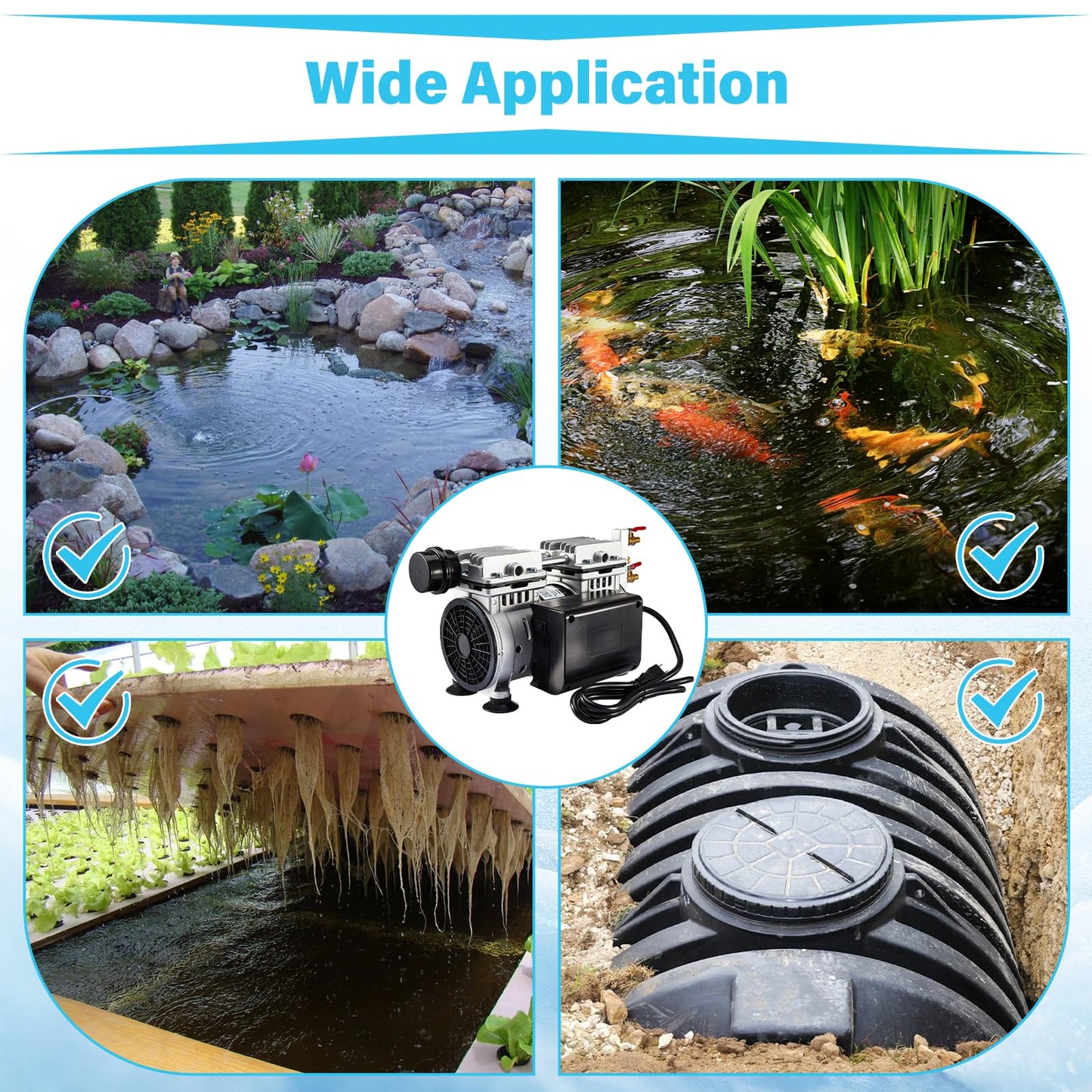 ScitoLAB 550 w Pond Air Pump, Pond Aerator for Outdoor, 5.2 CFM for Up to 3 Acre 50 Feet, for Koi Fish Tank Lake, No Diffuser