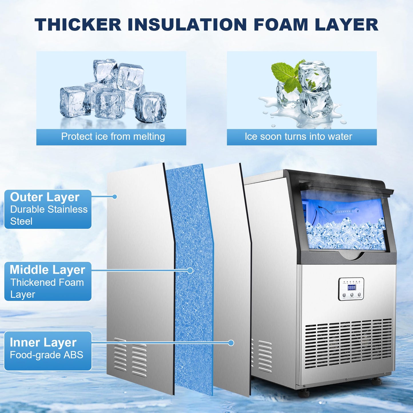 Zomagas 90LBS/24H Commercial Ice Maker Machine, Undercounter or Freestanding Stainless Steel Ice Machine with 25LBS Storage, 32 Cubes/Cycle, Self-Cleaning & Quiet Operation for Home, Bar, Restaurant