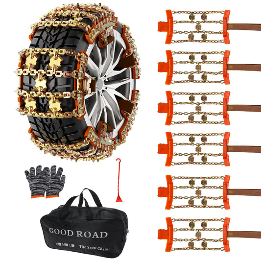 KYX Upgrade Alloy Steel Tire Chains for Car/SUV/Pickup Truks, Adjustable Universal Emergency Snow Chains for Off-road SUV Car Tires 185 195 205 215 225 235 245 255 - Set of 6, Alloy Steel