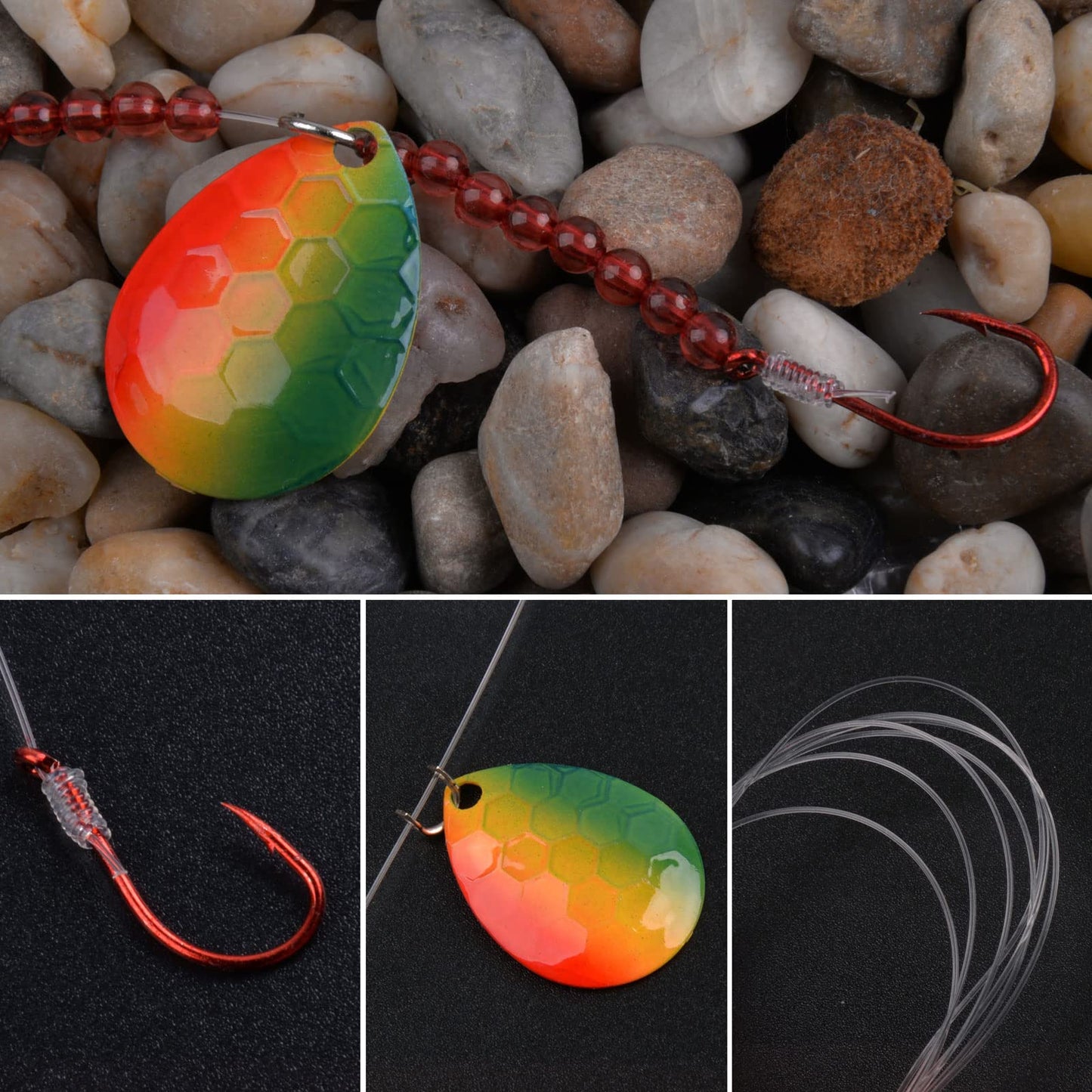 JSHANMEI 10 Pack Walleye Spinner Rig Kit - Crawler Harness Live Bait Rigs with Colorado Spinner Blades, Octopus Hooks - Fishing Lure Making Kit for Walleye, Trout, Bass, Muskie