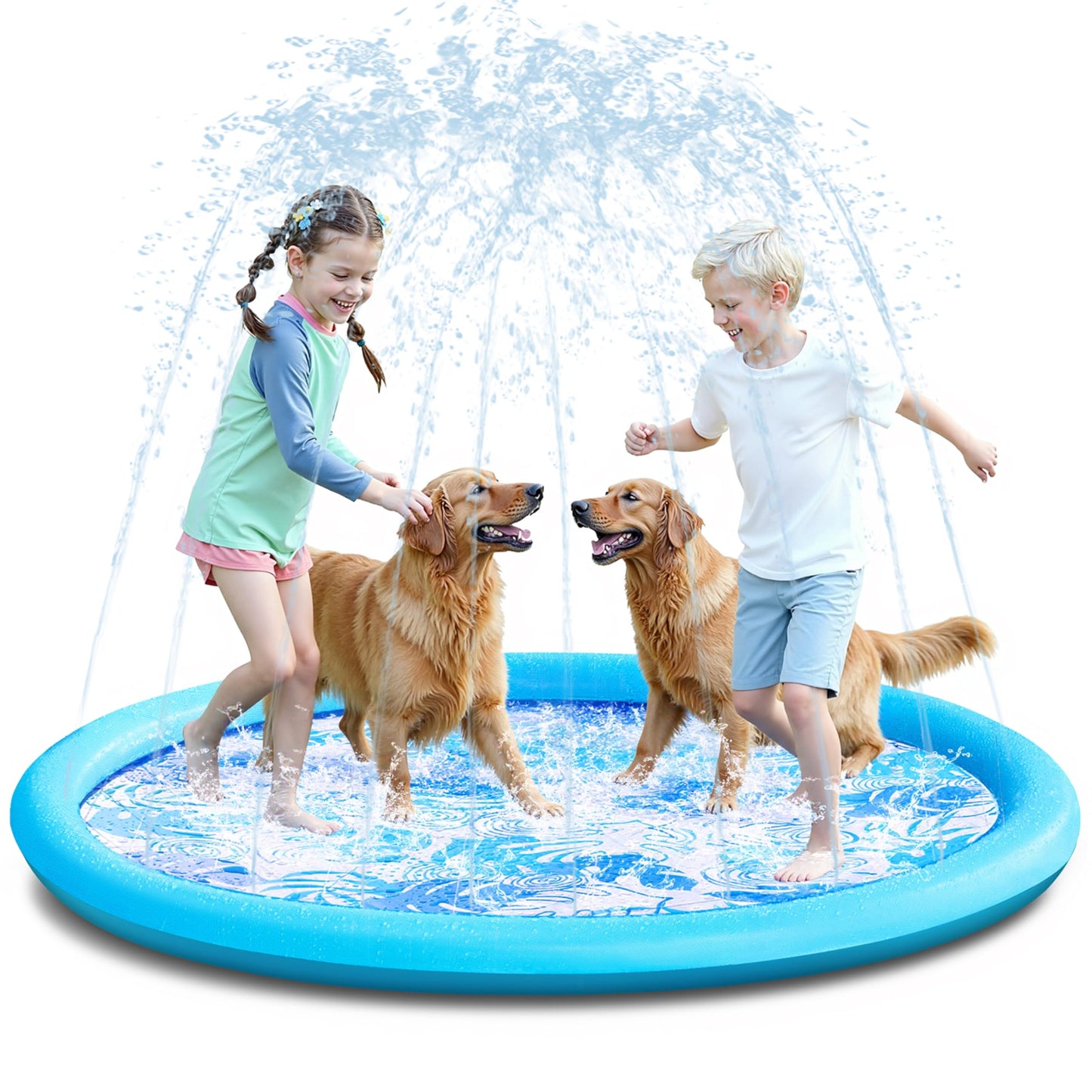 SLOOSH Splash Pad Sprinkler Mat - 6ft Tropical Leaves Outdoor Water Play Toys for Kids Dogs, Backyard Party in Summer Decor Outside Water Games Fountain Pool Children Boys Girls Toddlers Baby (Blue)