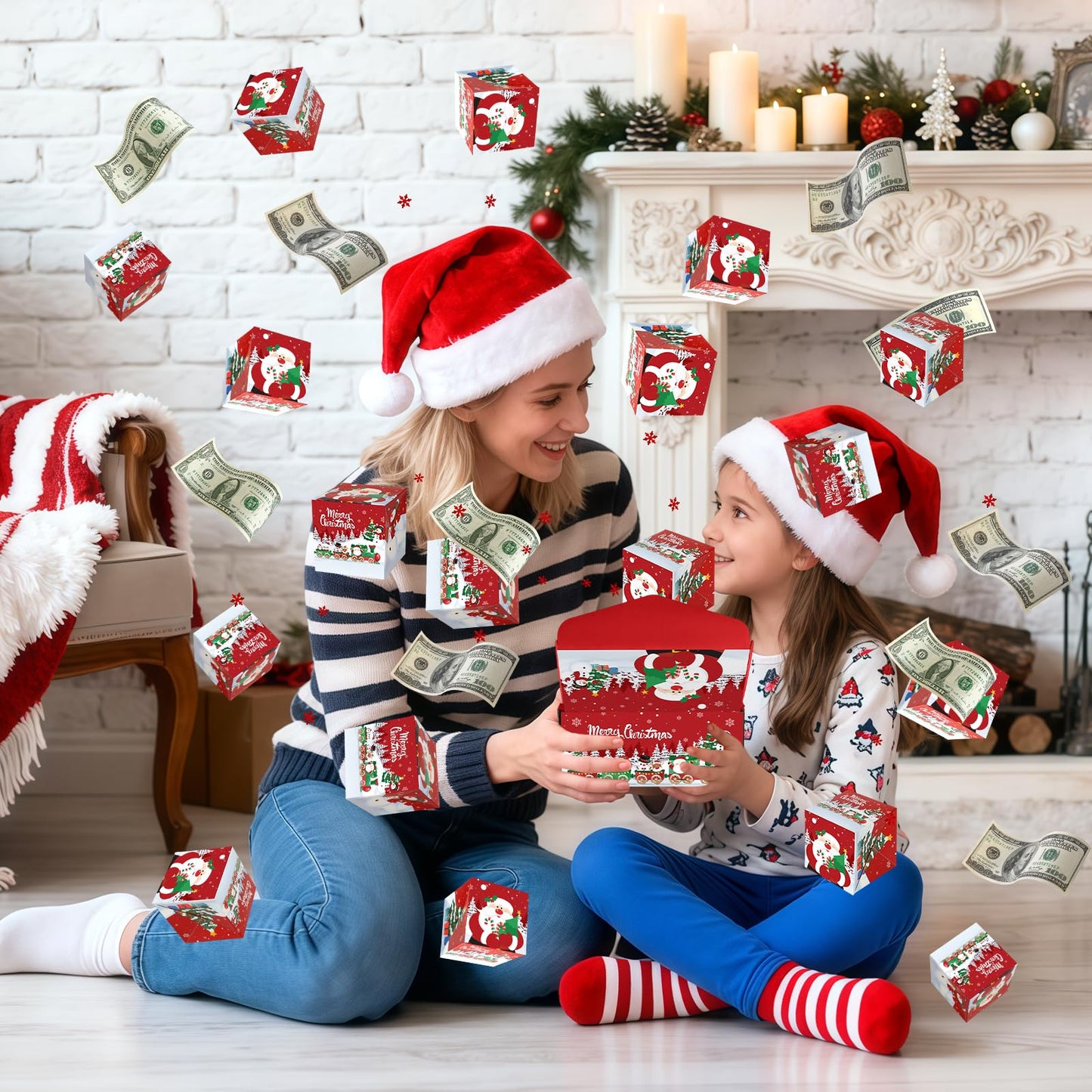 Sereliy Christmas Exploding Money Gift Boxes for Cash, 12 Pack Pop Up Surprise Money Box with Confetti, Merry Christmas Explosion Gift Box for Cash Giving, Fun Holiday Gifts Ideas for Kids Adults