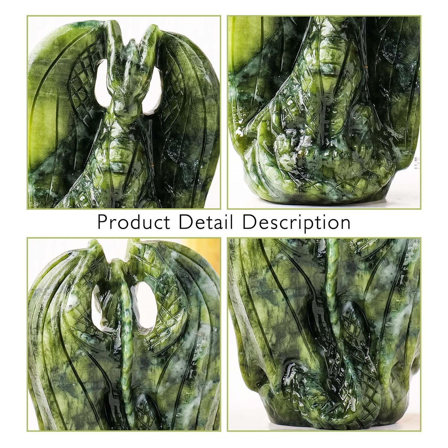 Apengshi Dragon Statue Natural Green Jade Crystal Animal Figurine, Decorative Collectible Sculpture for Home Office Desk Gift for Teen Men Women, for Gamers & Collectors(Classic Style)