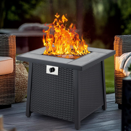 GarveeLife 28 in Propane Fire Pit, CSA-Listed Outdoor Gas Fire Pit, 50,000 BTU Steel Fire Table with Lid and Lava Rock, Gas Fire Pits for Patio, Stainless Steel Burner Head for Warmth Ambiance Black