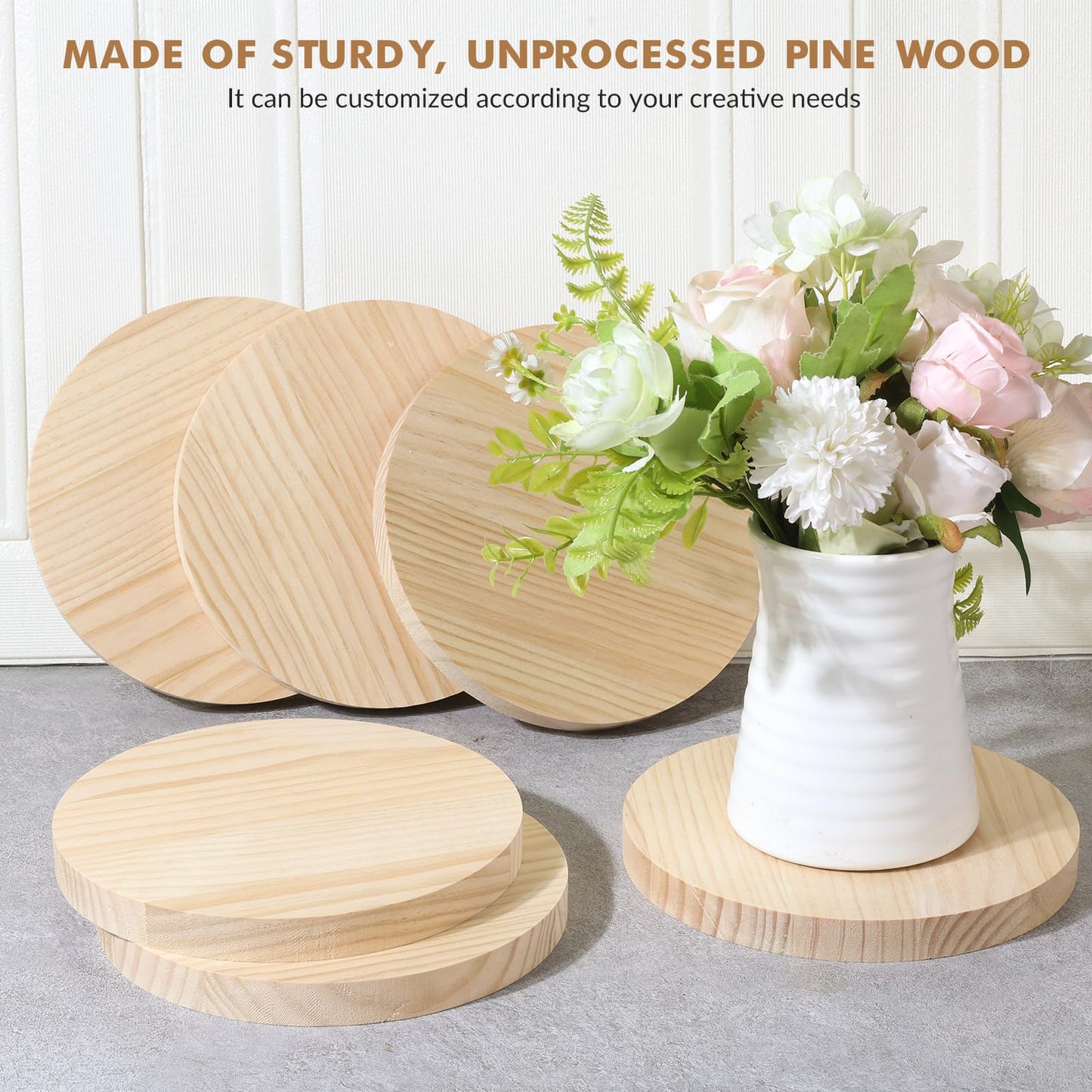 8 Pack 8 Inch Round Wooden Plaque, 3/4 Inch Thick Unfinished Wooden Circle Plaque, Natural Pine Wood Coaster Base for Craft Projects, Sign, Painting, Woodcarving, Engraving
