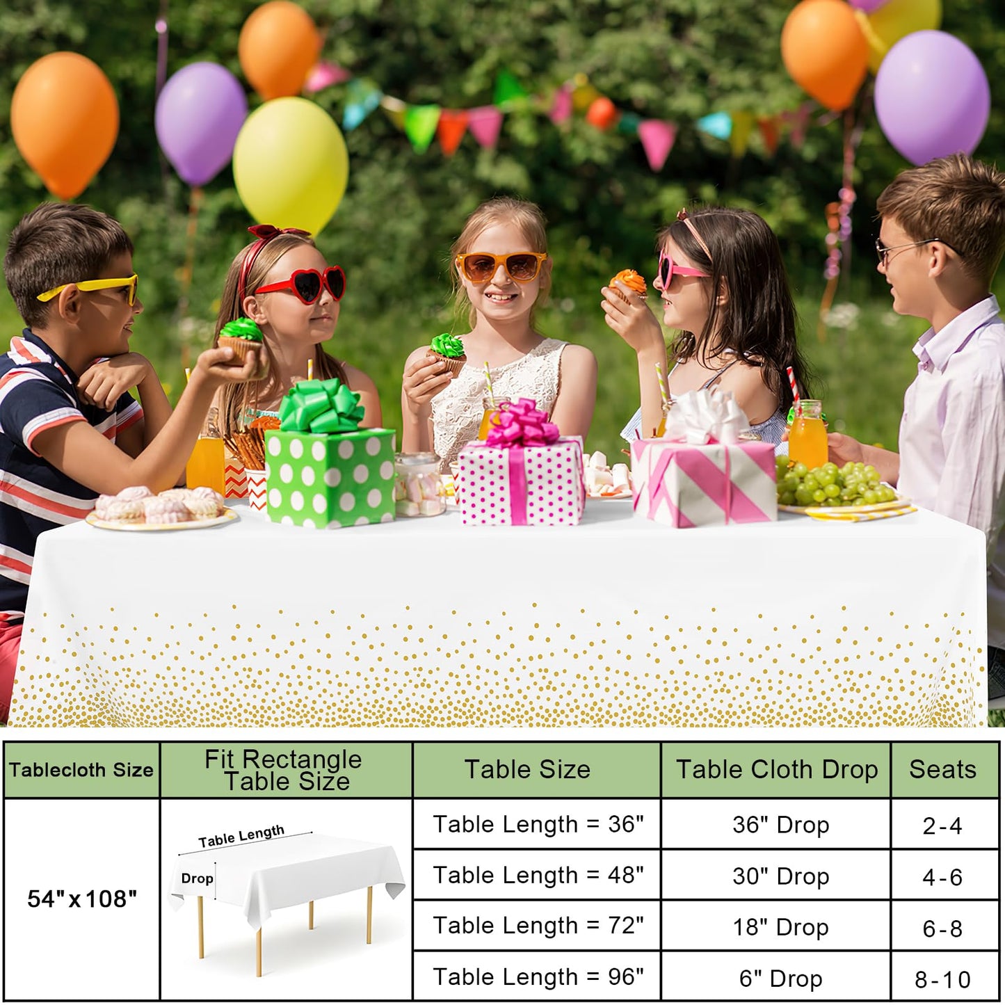 misaya 6 Packs Dot Disposable Table Cloth, 54 x 108 Inch Waterproof Plastic Tablecloth, Rectangle Gold Dots in White Table Covers for Picnic, Birthday, Party