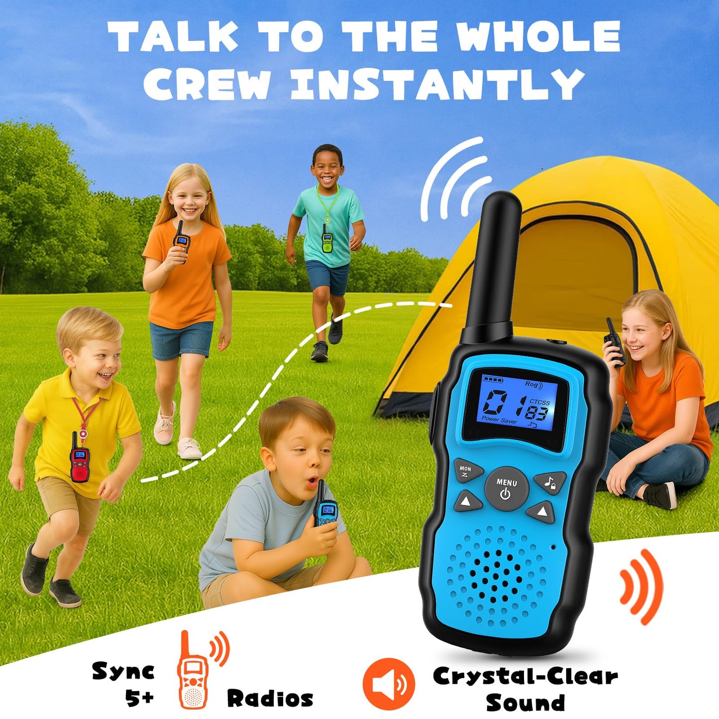 Wishouse Walkie Talkies for Kids Adults Long Range,Xmas Birthday Gift for 4 5 6 7 8 9 10 Year Old Boys Girls,Hiking Camping Gear Toys with Lamp,Lanyards,VOX,Easy to Use,4 Pack(No Battery No Charger)