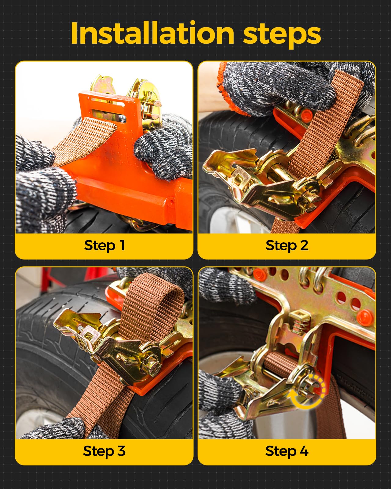 KYX Upgrade Alloy Steel Tire Chains for Car/SUV/Pickup Truks, Adjustable Universal Emergency Snow Chains for Off-road SUV Car Tires 185 195 205 215 225 235 245 255 - Set of 6, Alloy Steel