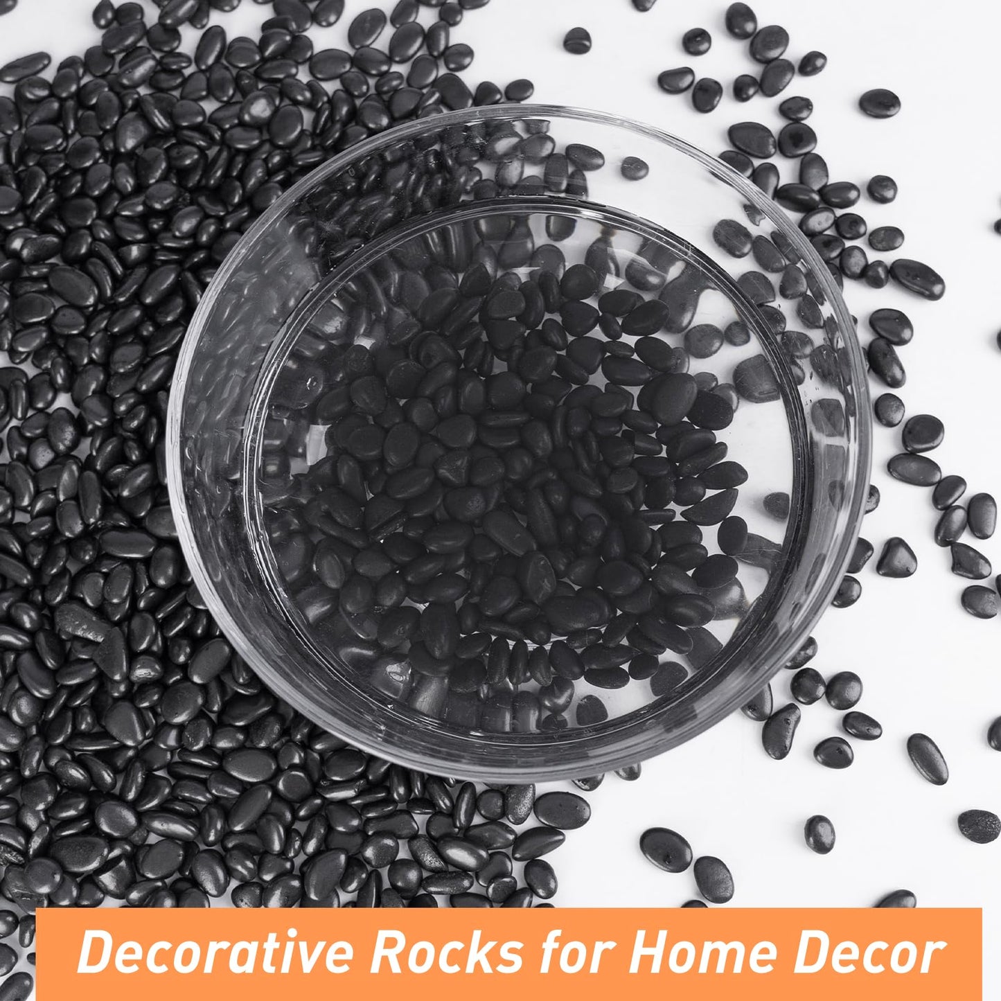 Pulovin 10 lbs Black Pebbles for Indoor Plants, Succulent, Bamboo, Vase, 3/8" Plant Rocks for Pots Indoor, Small River Rocks Decorative Pea Gravel, Highly Polished