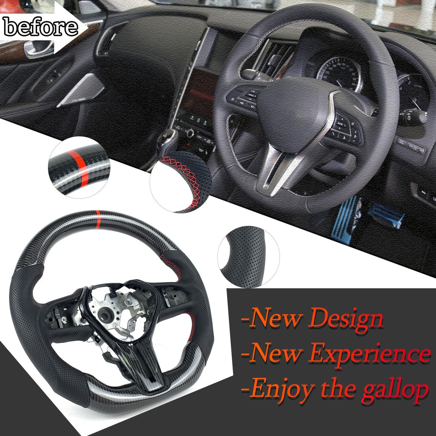 car steering wheel For Infiniti q50 q60 carbon fiber steering wheel 2017 2018 2019 2020 2021 2022 2023 2024