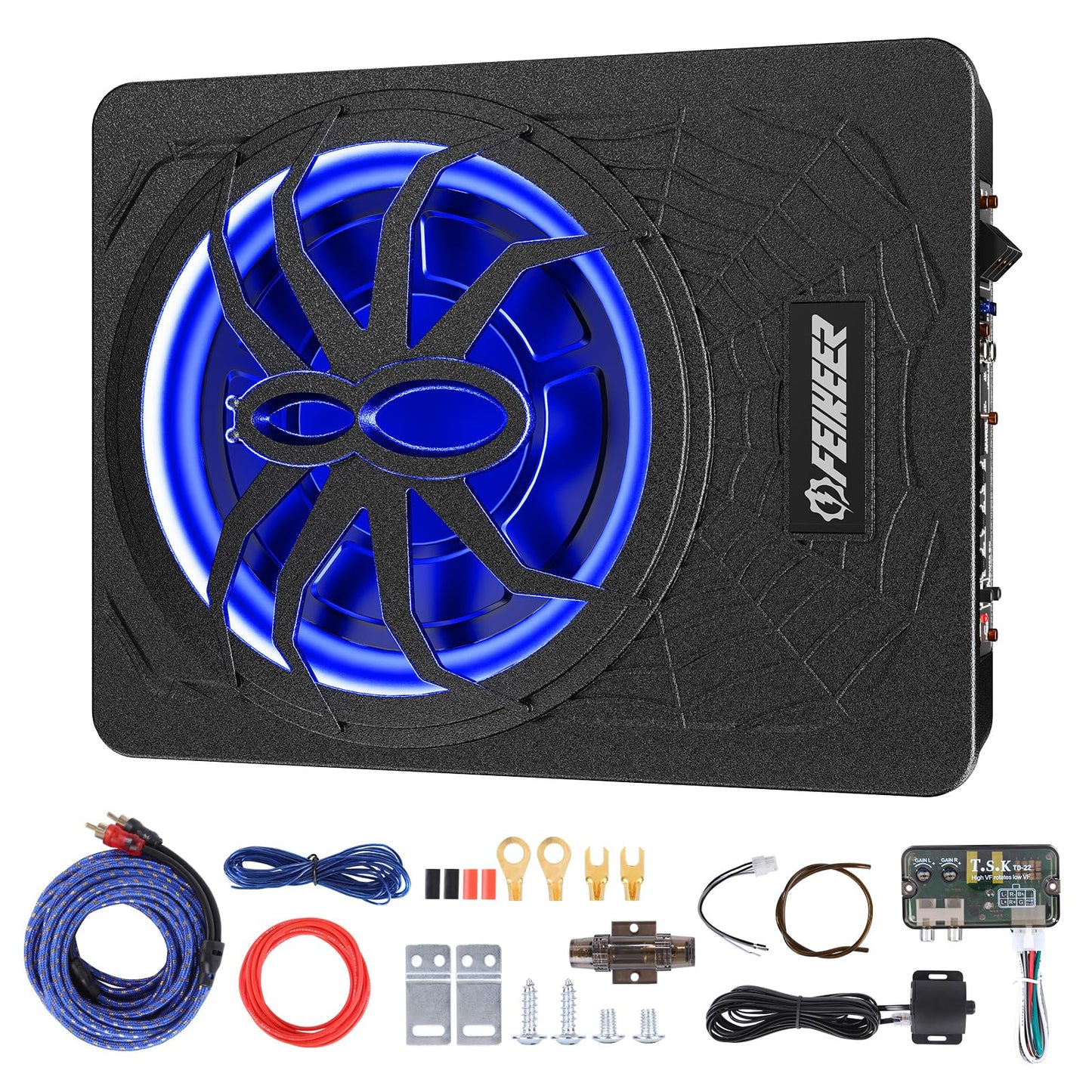 Feikeer 2026 10" 1200W UnderSeat Car Subwoofer, with Multicolor LED Lighting, Deep Bass Enhancement. Subwoofer and Amp Package for a Dynamic Driving Experience with Bass Melodies