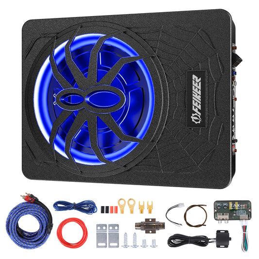 Feikeer 2026 10" 1200W UnderSeat Car Subwoofer, with Multicolor LED Lighting, Deep Bass Enhancement. Subwoofer and Amp Package for a Dynamic Driving Experience with Bass Melodies