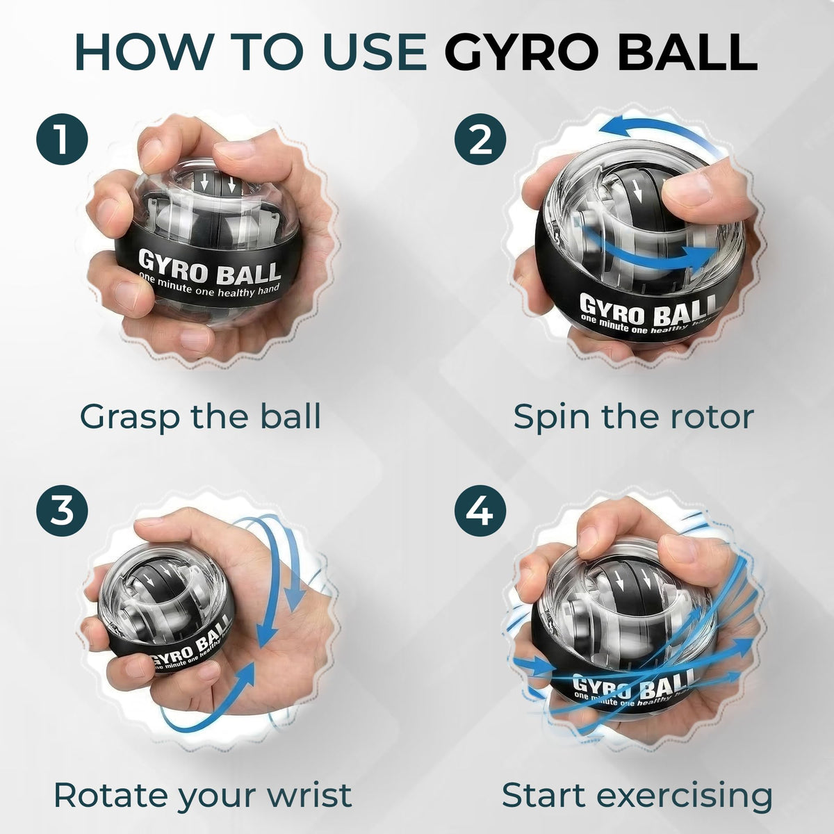 Torque Ball Wrist Trainer, Gyro Ball Hand Exerciser 20,000–30,000 RPM, Adjustable 15–77 lbs Resistance, Forearm Strengthener for Grip, Wrist & Arm Training, Wrist Strengthener Portable Fitness Ball with Strap