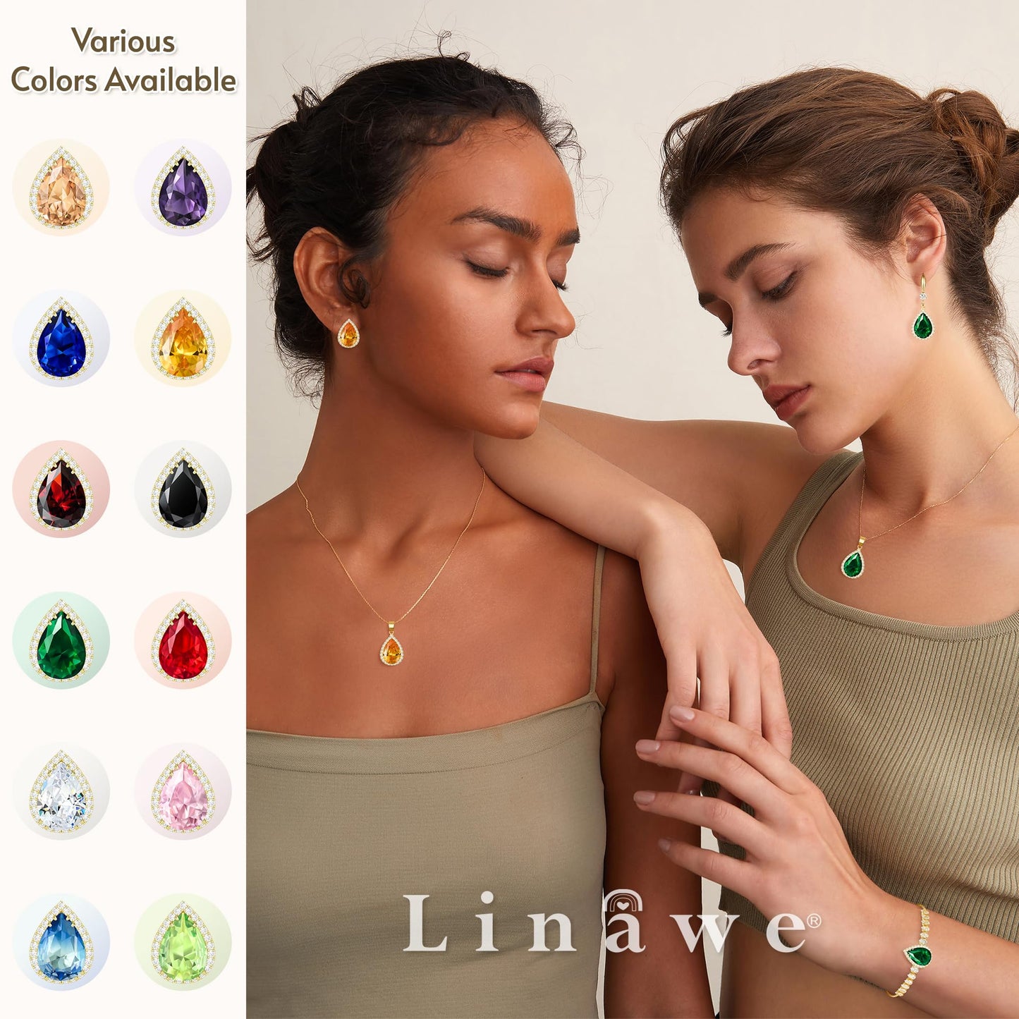 Linawe Amethyst Crystal Chain Necklace for Women Trendy, Purple Imitation Diamond Cubic Zirconia Rhinestone Birthstone Pendant Necklace, Moonstone Moissanite Boho Jewelry Set