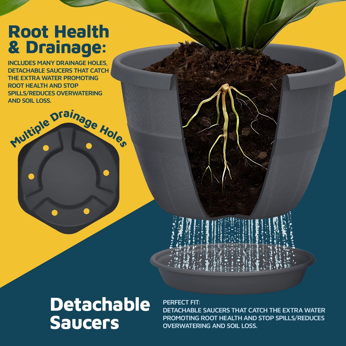 10-Inch Whiskey Barrel Planters Outdoor Pack of 25 - Durable Plastic Plant Pots for Indoor & Outdoor Use with Drainage & Saucer, Lightweight Rustic Barrel Planters for Flowers, Herbs & Small Plants