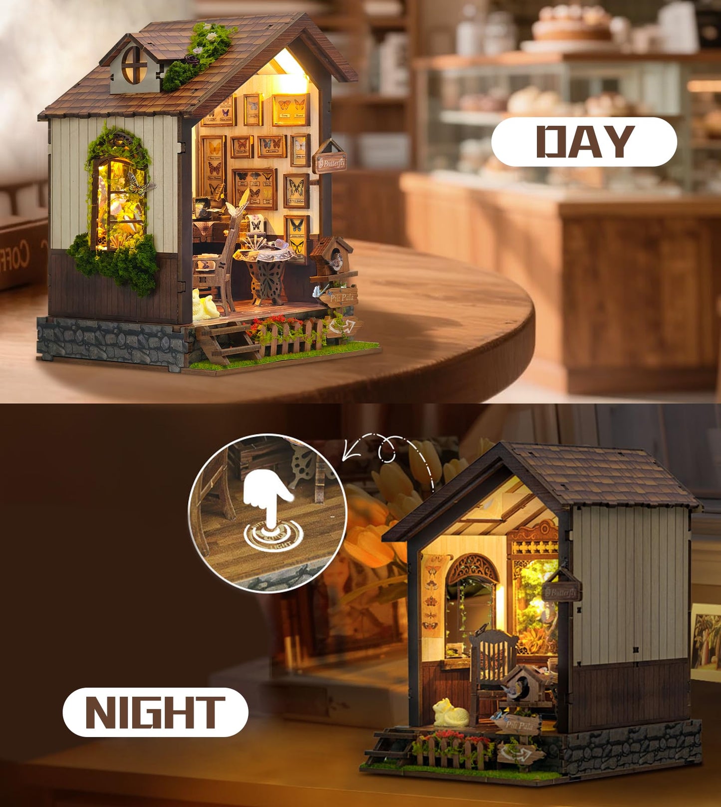 Roroom DIY Miniature Doll House with Furniture Dollhouse Kit for Adults and Teens,Booknook Tiny House Bookshelf Decor Mini 3D Wooden Puzzle, Gifts for Family, Friends (Butterfly-SQ60)
