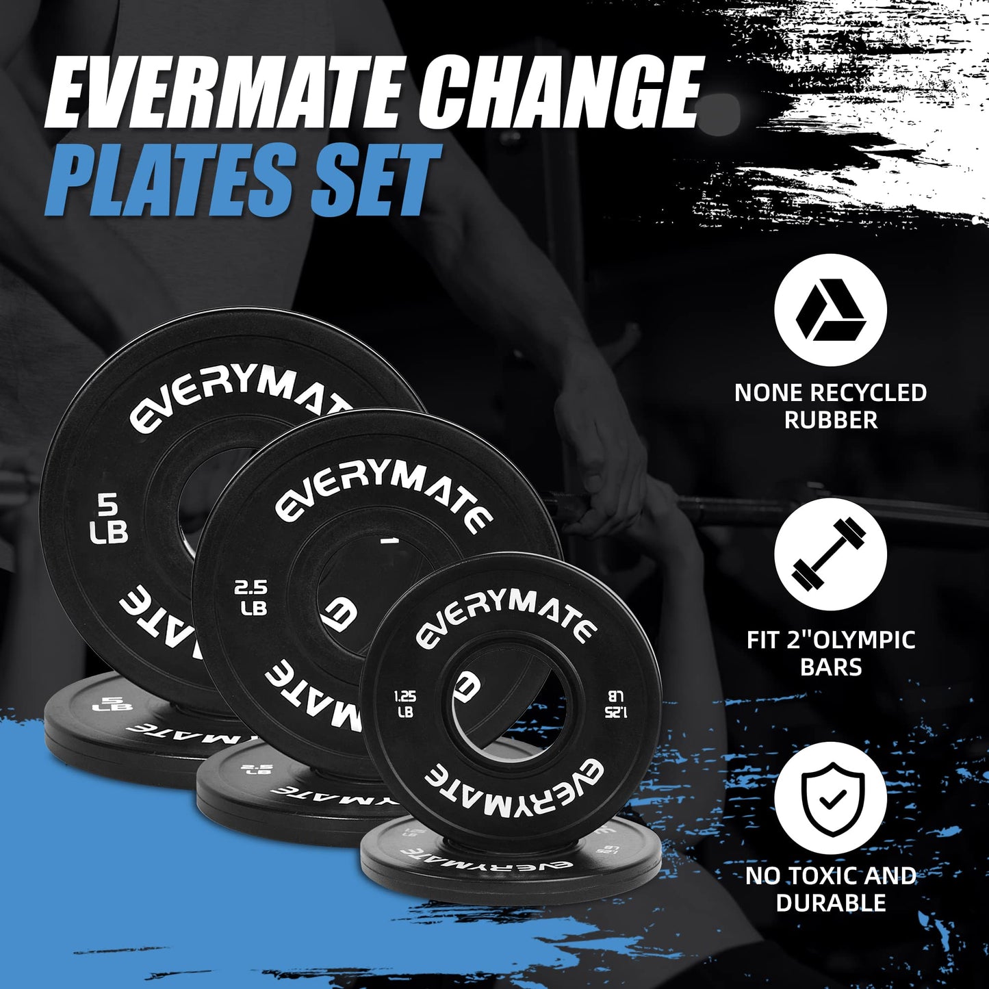 EVERYMATE Black Change Weight Plates 2.5LB Set Fractional Plate Olympic Bumper Plates for Cross Training Bumper Weight Plates