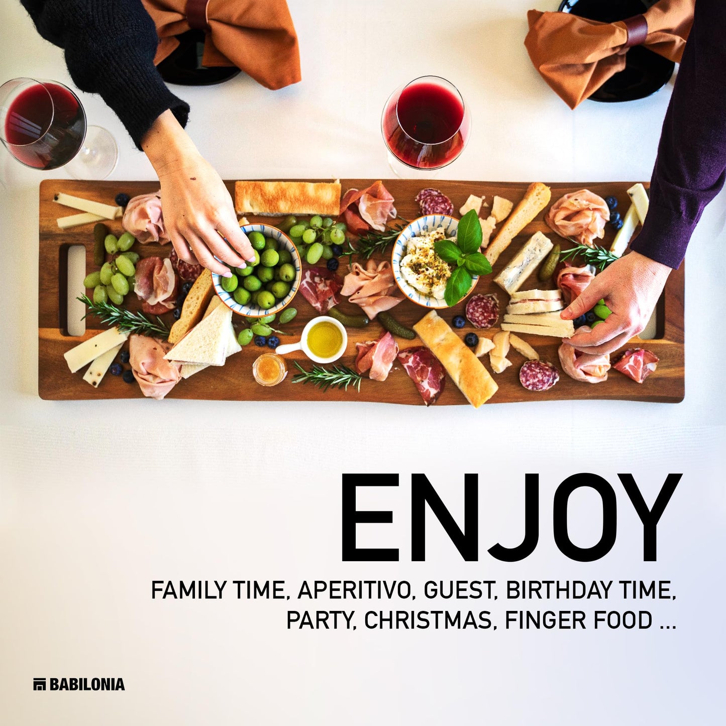 Walnut Cutting Board and Charcuterie Boards with Handles - Babilonia Premium Wood Cutting Boards for Kitchen and Acacia Wooden Charcuterie Board Large