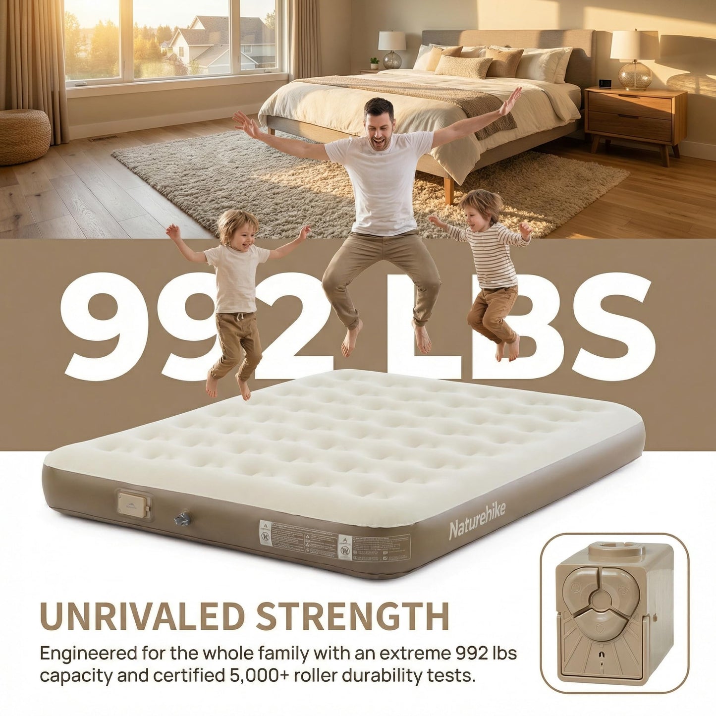 Naturehike California King Air Mattresses with Rechargeable Built-in Pump, Inflatable Mattress, Portable Blow up Mattress, Air Bed for Home, Camping, Guest