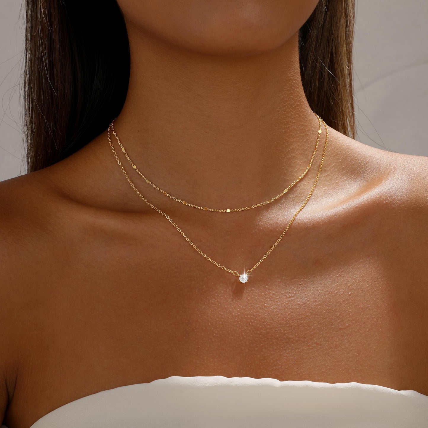 Hothrty Layered Gold/Silver Necklace for Women Dainty 14K Gold Plated CZ Pendant Necklace Choker Necklace for Women Gold Necklace Stack Diamond Simple Trendy Jewelry Set