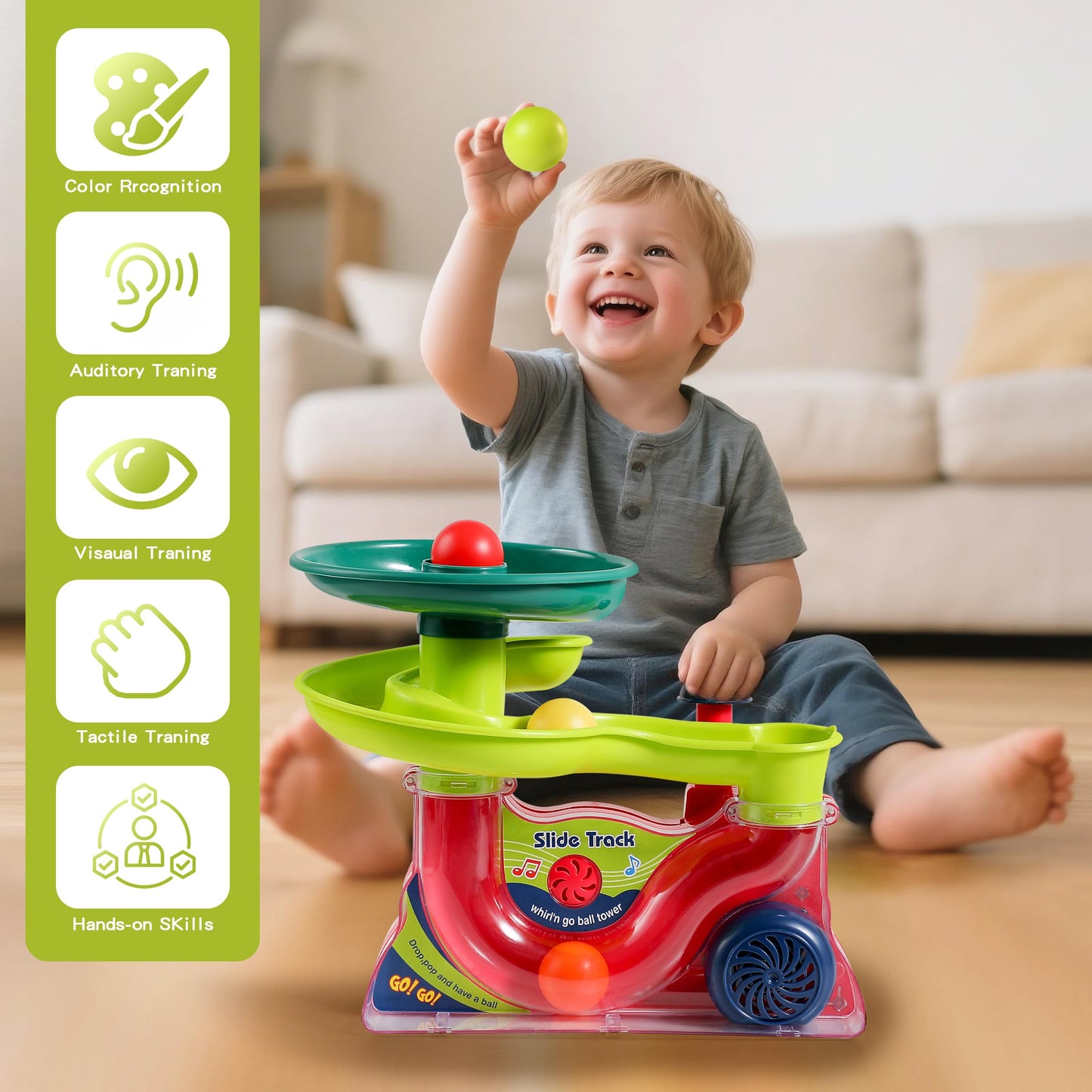 Didklom Busy Ball Popper Toy for Babies 9+ Months - 5 Balls with Popping Action & Fun Music, Cause and Effect Ball Drop Toy, Perfect Baby Shower Birthday Gift, Indoor Travel Play