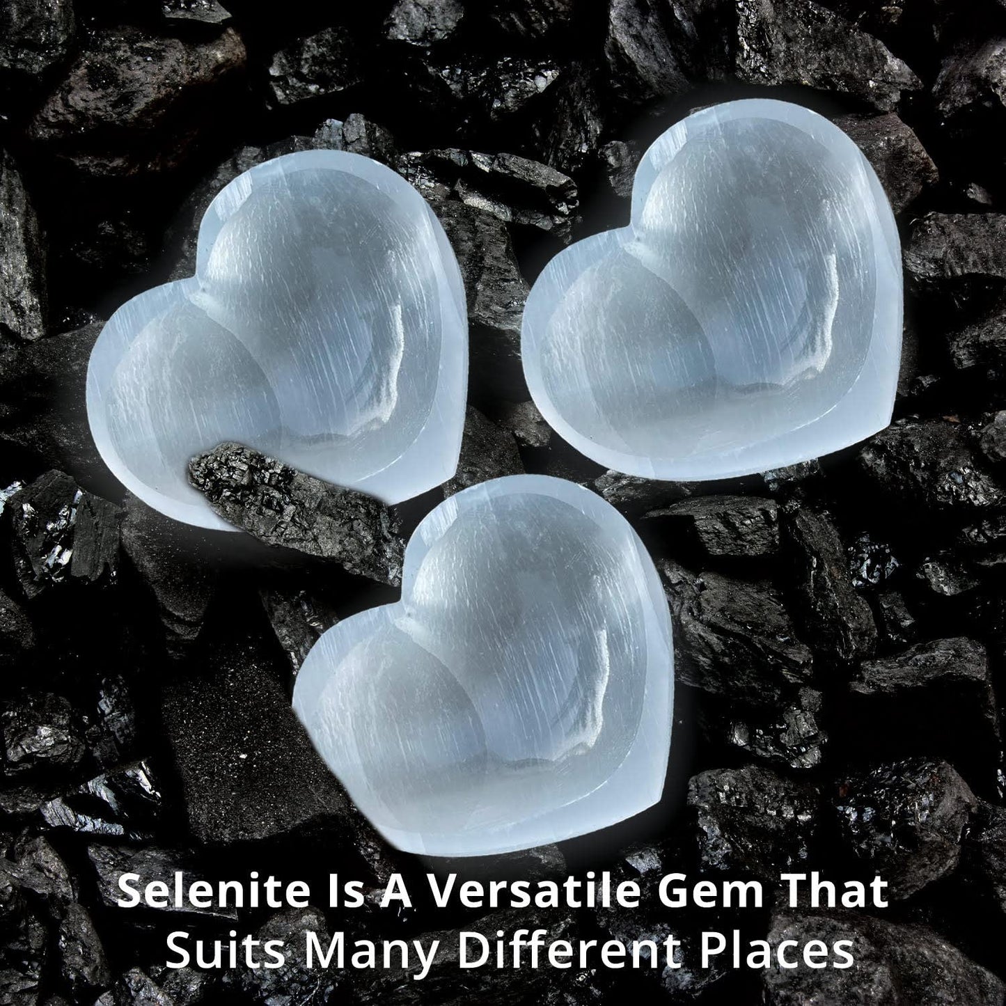 Himalayan Glow Selenite Crystal Heart Stone, Healing & Calming Effects-High Energy Selenita/Satin Spar Love, Used for Cleansing-3 Pack