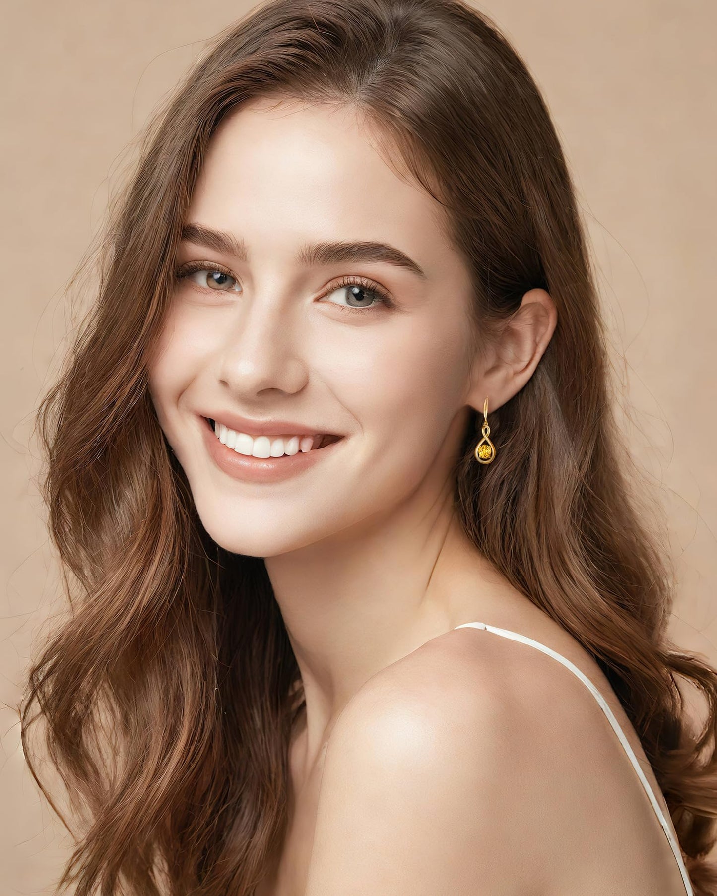FANCIME Citrine Dangle Drop Earrings 925 Sterling Silver Yellow Gold Plated Dainty Infinity Yellow Topaz November Birthstone Earring Fine Jewelry Birthday Mothers Day Gifts for Mom Her Women