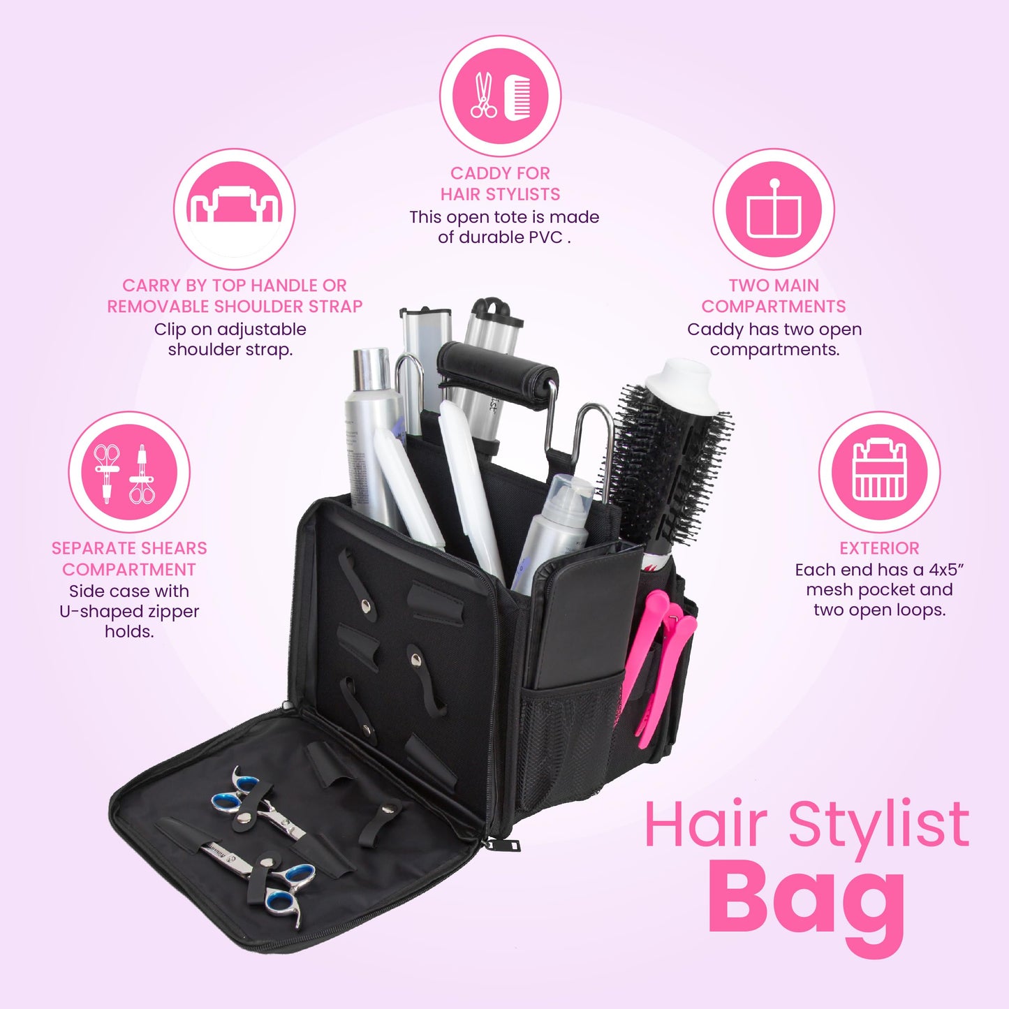 Salon Supply Co Open Hair Stylist Case – Sturdy Metal Frame Hairdresser Bag – Cosmetology Organizer for Hair Stylists – Hair Styling Tool Bag and Storage Organizer