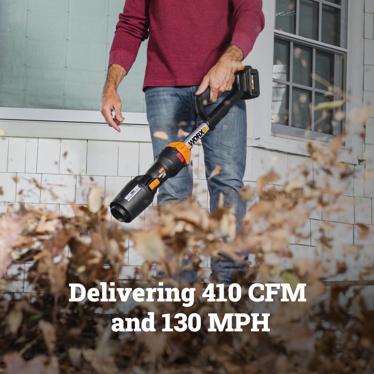 WORX Nitro Cordless Leaf Blower, Electric Blower with 410 CFM & 130 MPH, Blowers for Lawn Care with 3.8 Lbs, 4.0 Ah Battery & Charger Included, WG543