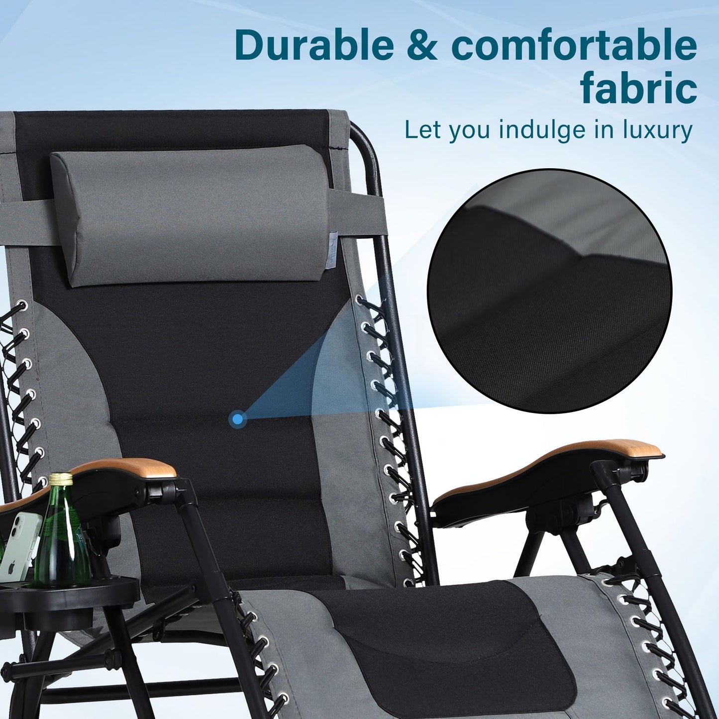 MFSTUDIO Zero Gravity Chairs Set of 2, XL Oversized Outdoor Anti Gravity Chair, Patio Lounge Folding Adjustable Chair with Cup Holder & Padded Headrest, Support 400lbs,Grey