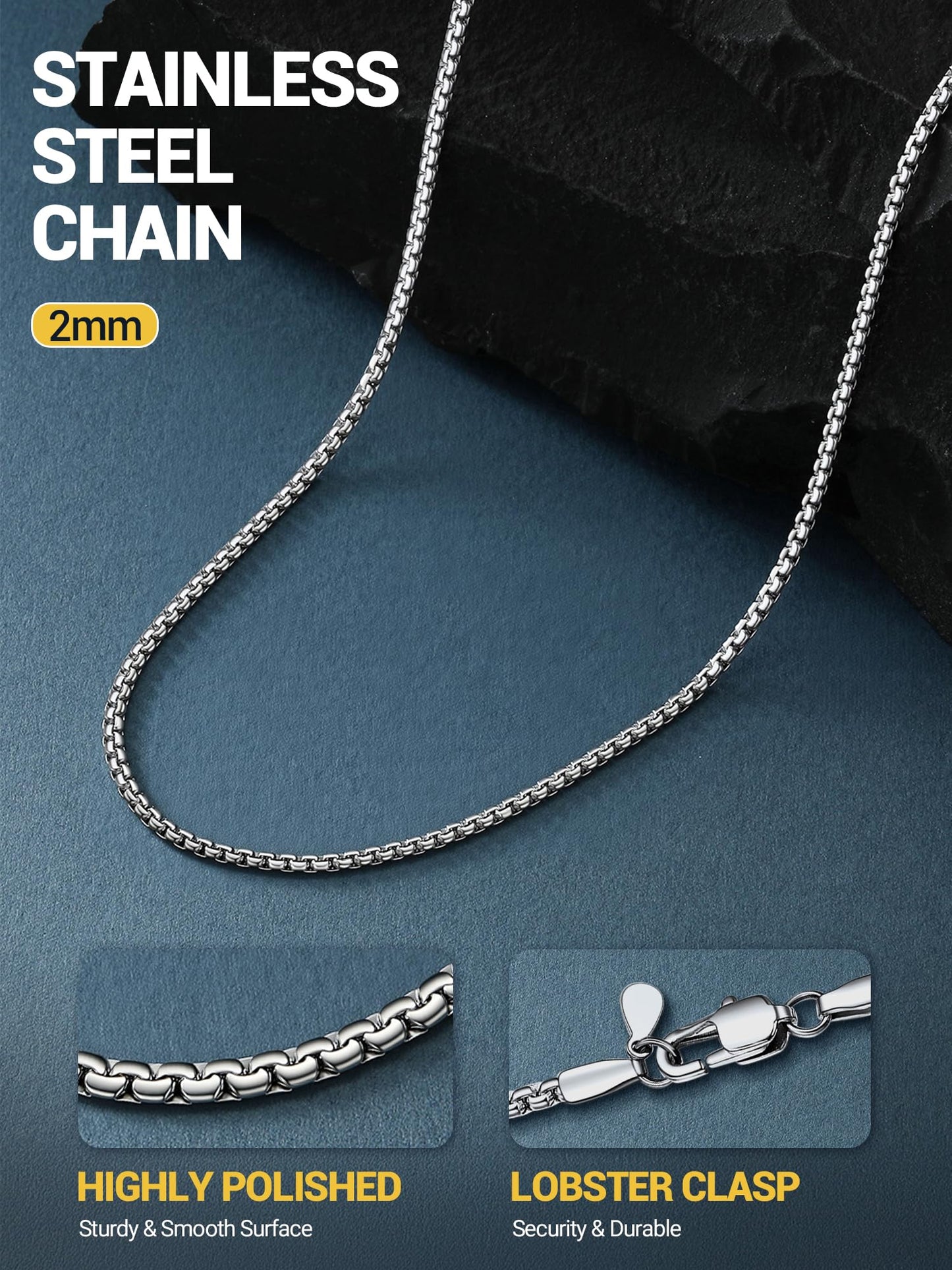 PROSTEEL Stainless Steel Mens Chain Flat Chain No Tarnish & Durable Mens Jewelry 20inch